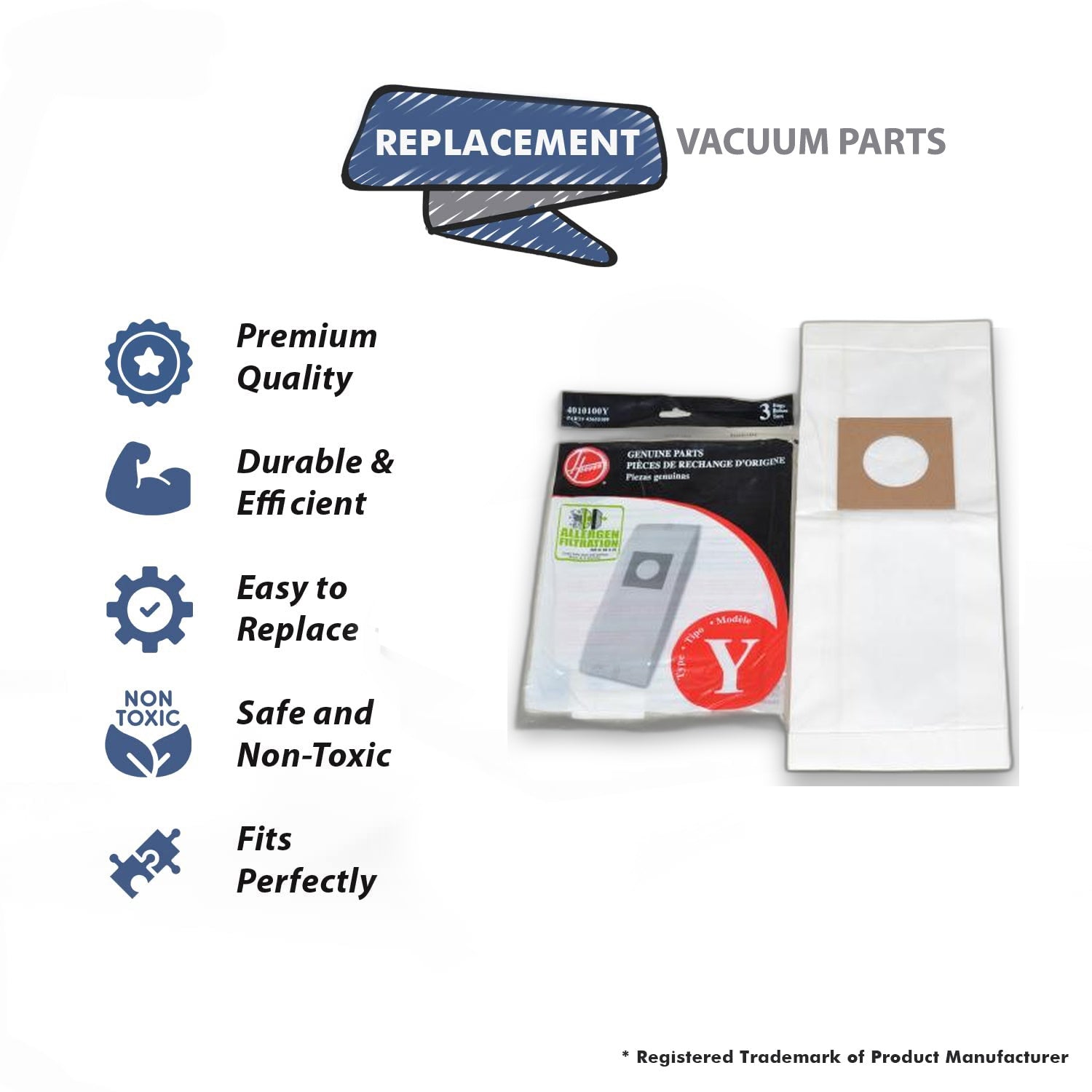 Topvacuumparts Replacement Part For Hoover Type Y Bags, for WindTunnel Vacuum Cleaners, 12 Bags, # compare to part 4010100Y