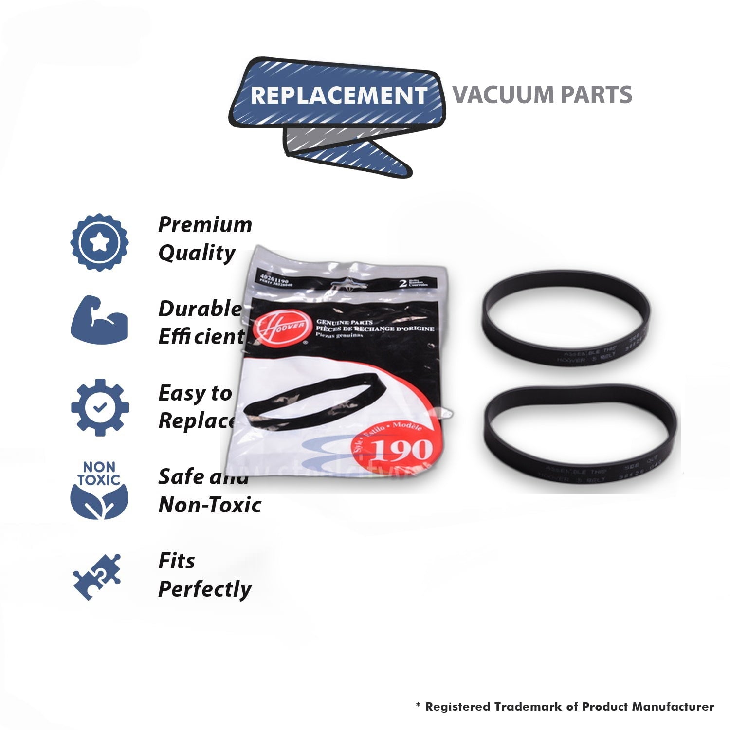 Topvacuumparts Replacement Part for Hoover 12 AMP Elite Upright Vacuum Cleaner Belt 2PK # Compare to Part 40201190