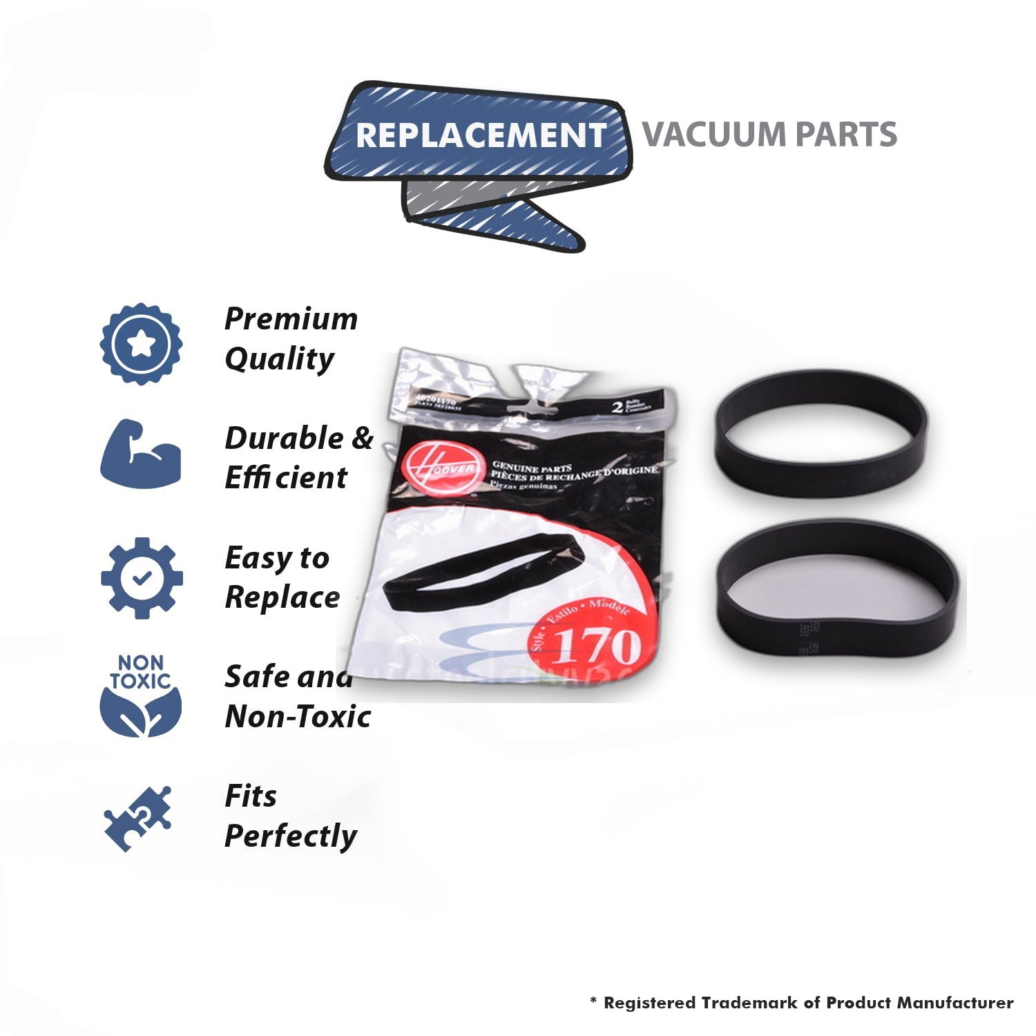 Topvacuumparts Replacement Part For Hoover Power Drive Windtunnel Vacuum Cleaner Flat Belt (2Pk 4 Belts) # compare to part 40201170