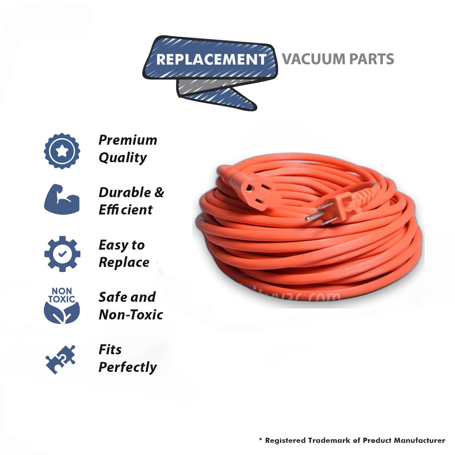 Topvacuumparts Replacement Part For Hoover CH50102 Vacuum Cleaner Orange 40 Feet Extension Cord # compare to part 440002417