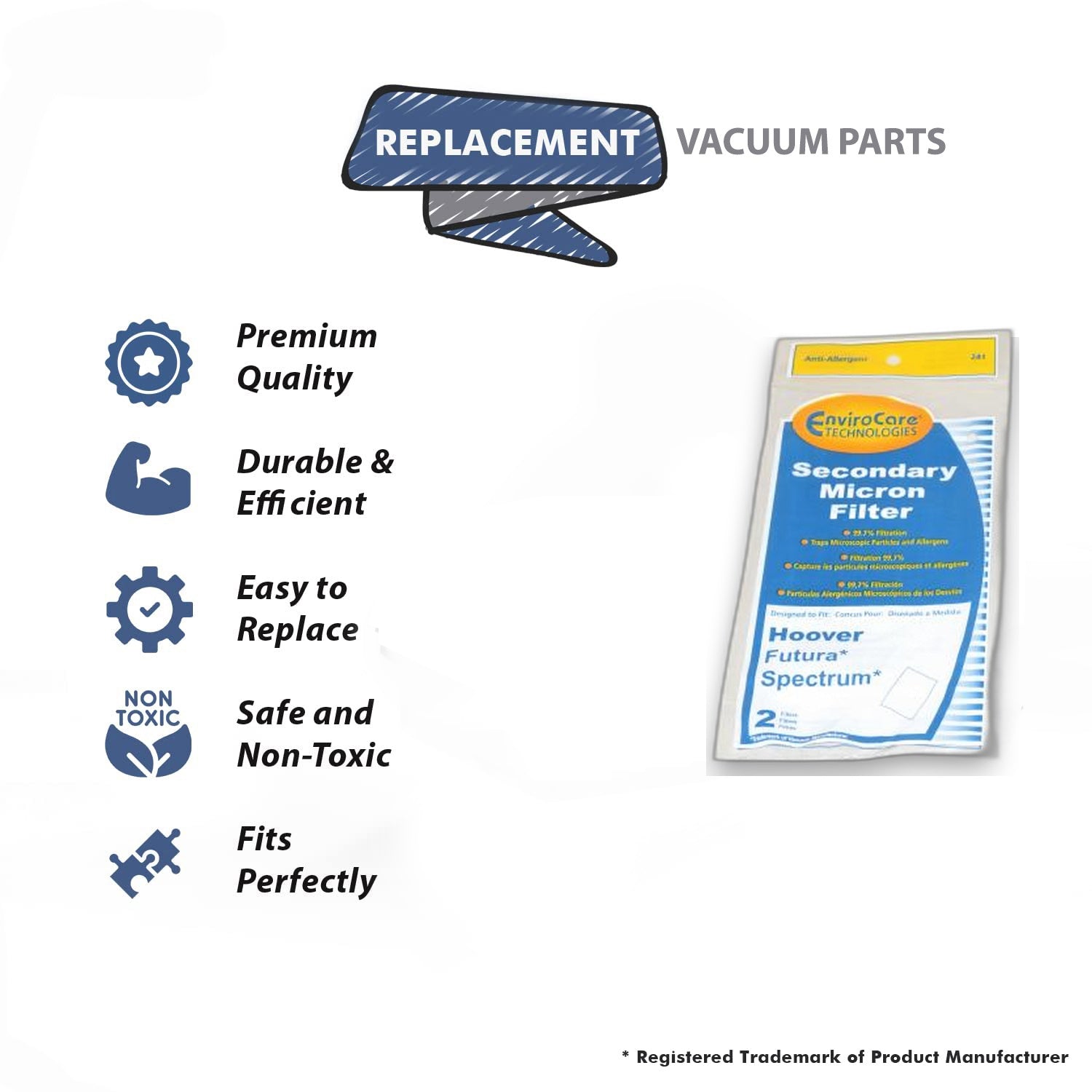 Topvacuumparts Replacement Part for Hoover Secondary Spectrum Futura for S3614, S3615 Secondary Filter (1-Pack) 2 Filters # compare to part 38765009