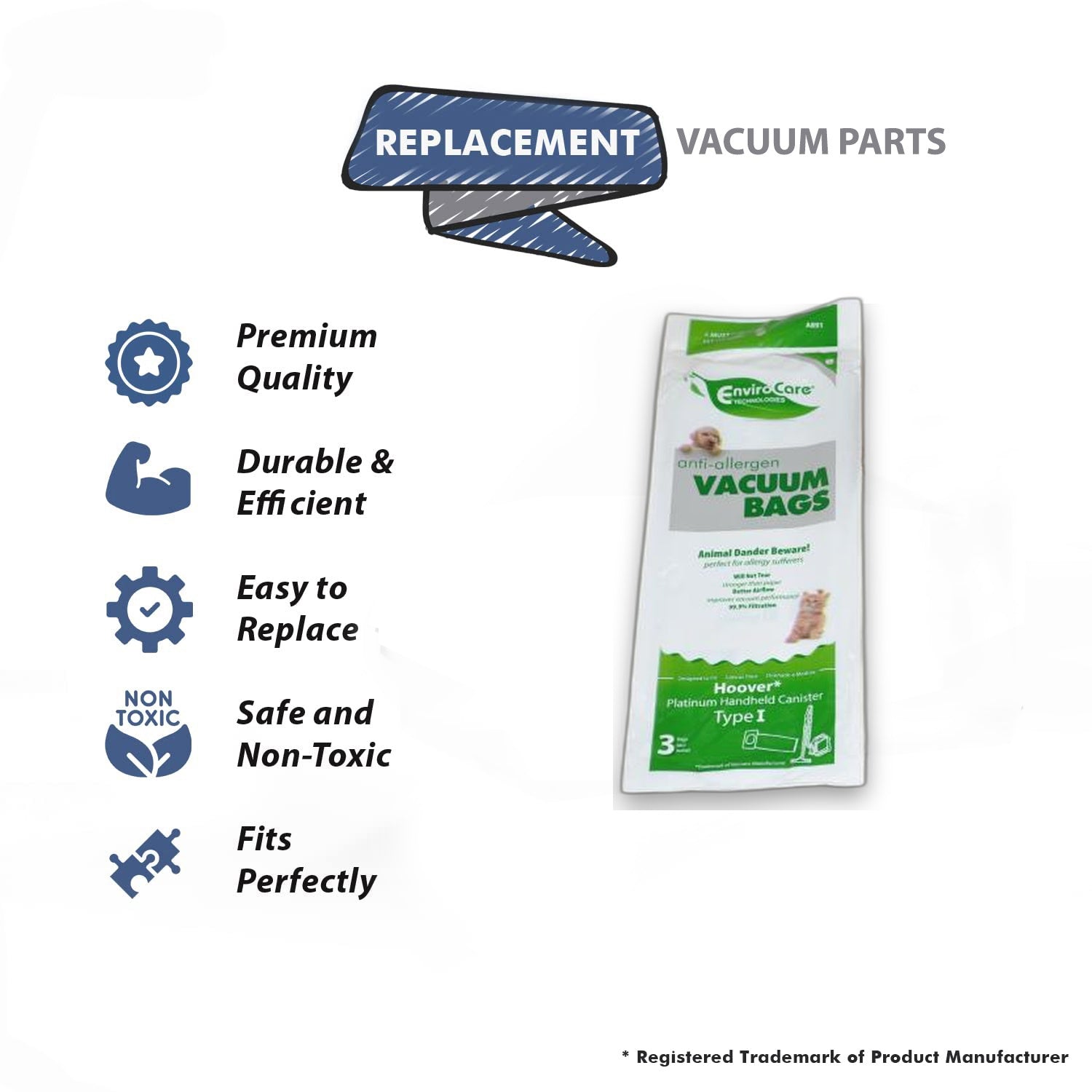 Topvacuumparts Replacement Part For Hoover SH10000, SH10000RM Vacuum Cleaner Type I Bags (3PK) # A891