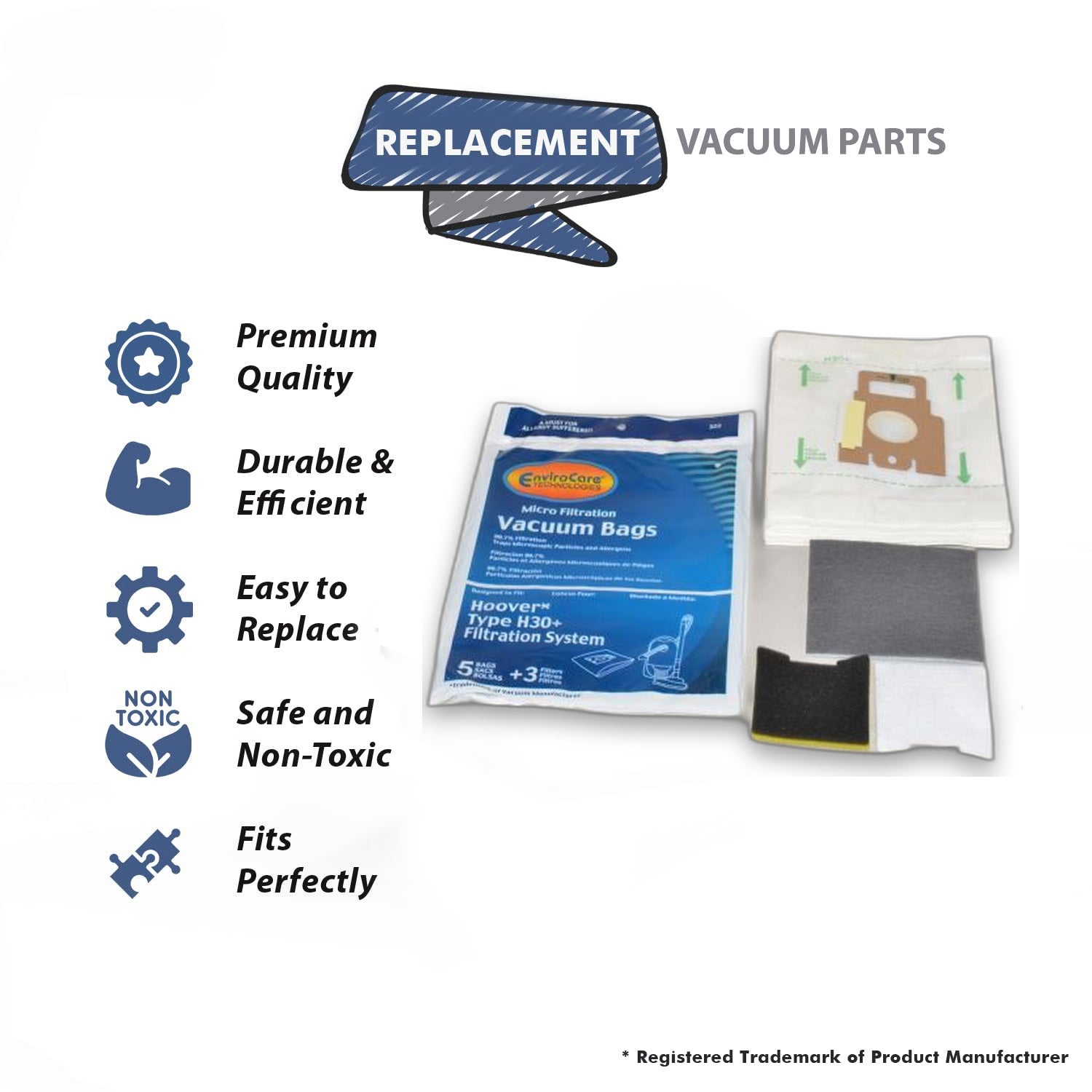 Topvacuumparts Replacement Part For Hoover Canister Vacuum Cleaner Type-H30 Plus Paper Bags 5PK # compare to part 40101001