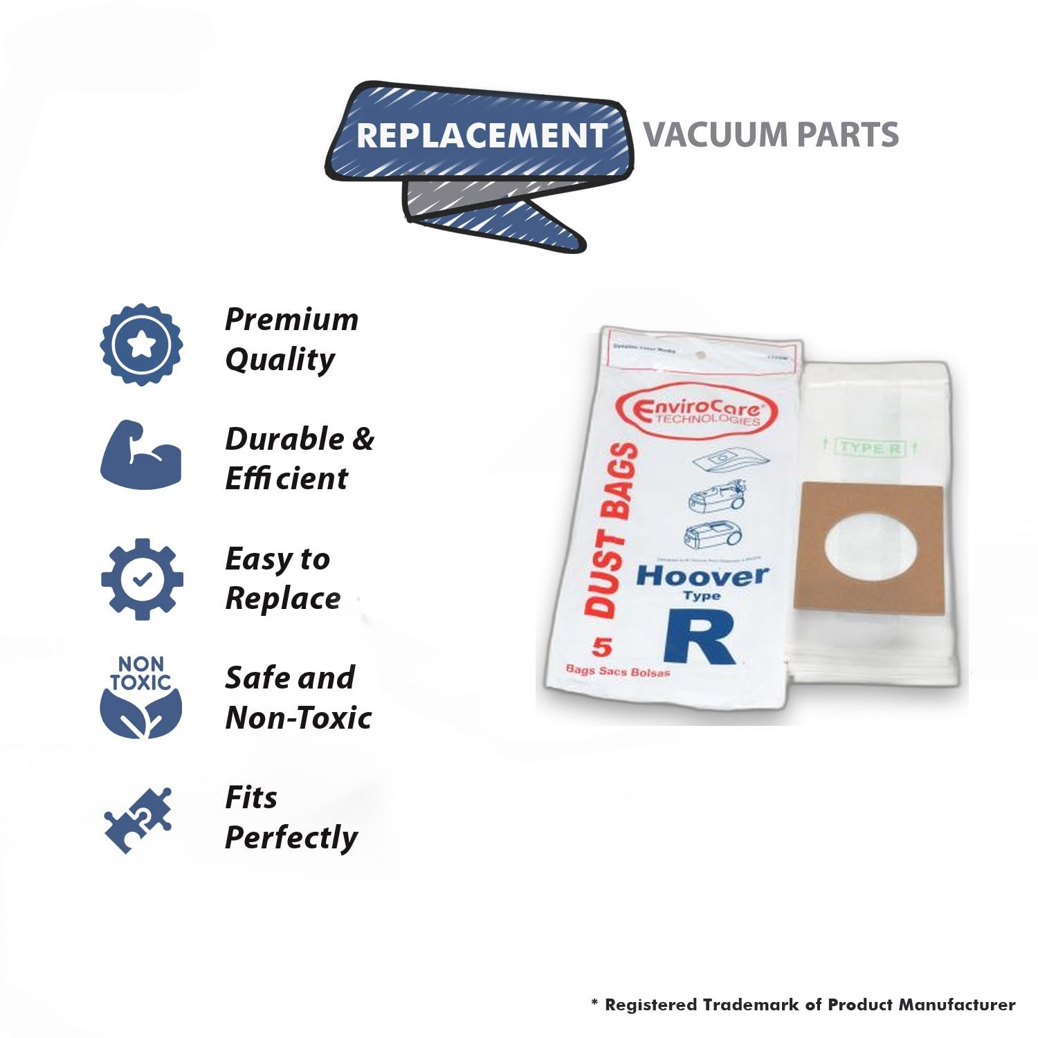 Topvacuumparts Replacement Part for Hoover Spirit Canister Vacuum Cleaner R-Type 5PK Paper Bags # compare to part 112SW