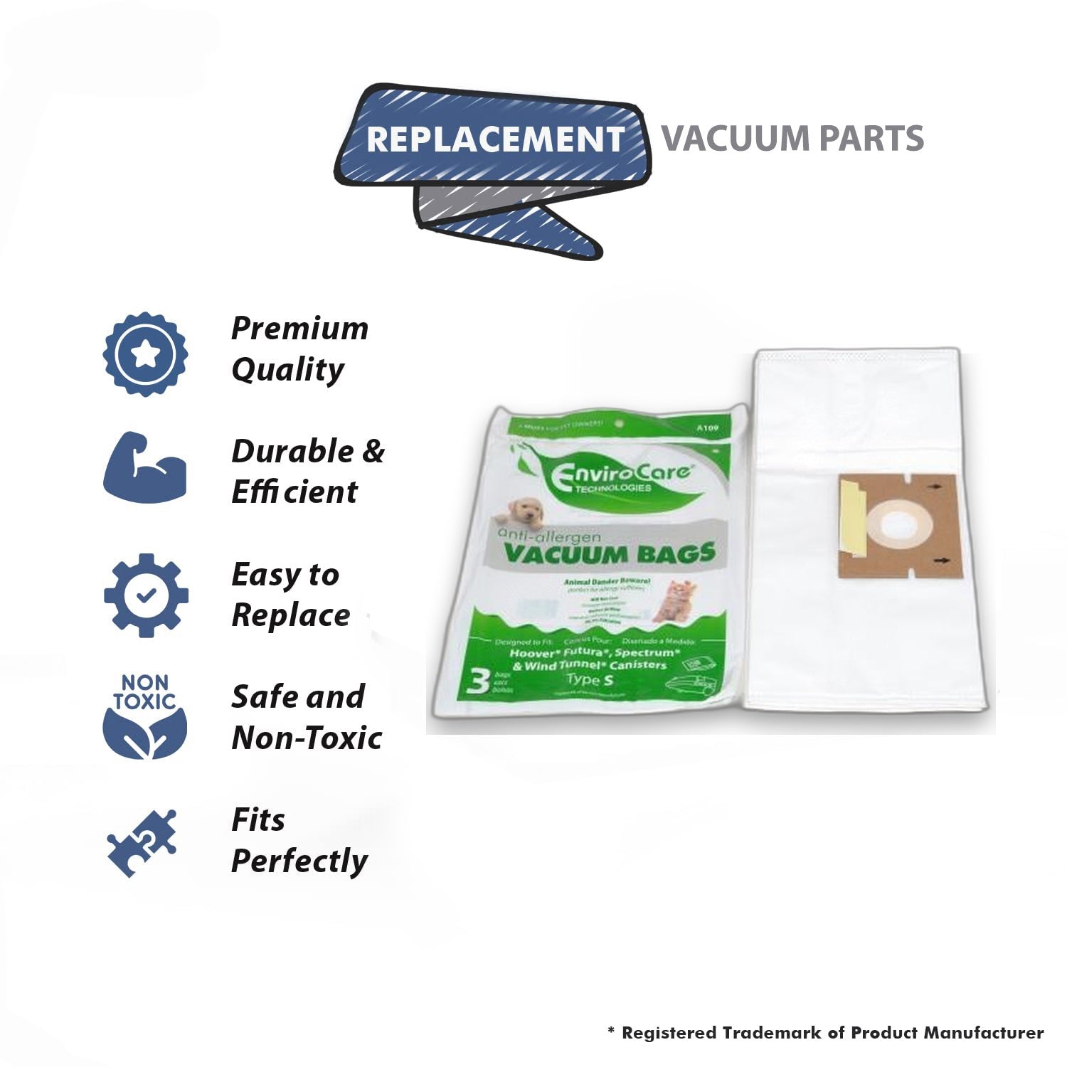 Topvacuumparts Replacement Part For Hoover Type S Anti Allergen Vacuum Cleaner 3 Paper Bags # A109