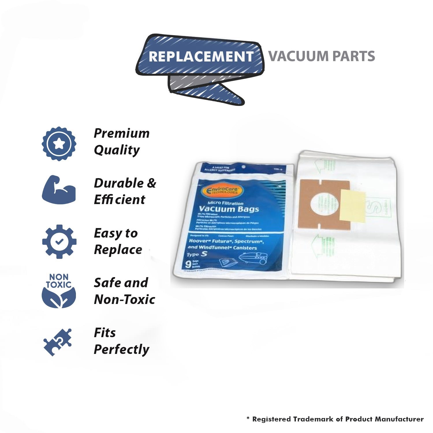 Topvacuumparts Replacement Part For Hoover Canister Vacuum Cleaner Type-S Paper Bags 9PK-9# compare to part 465577