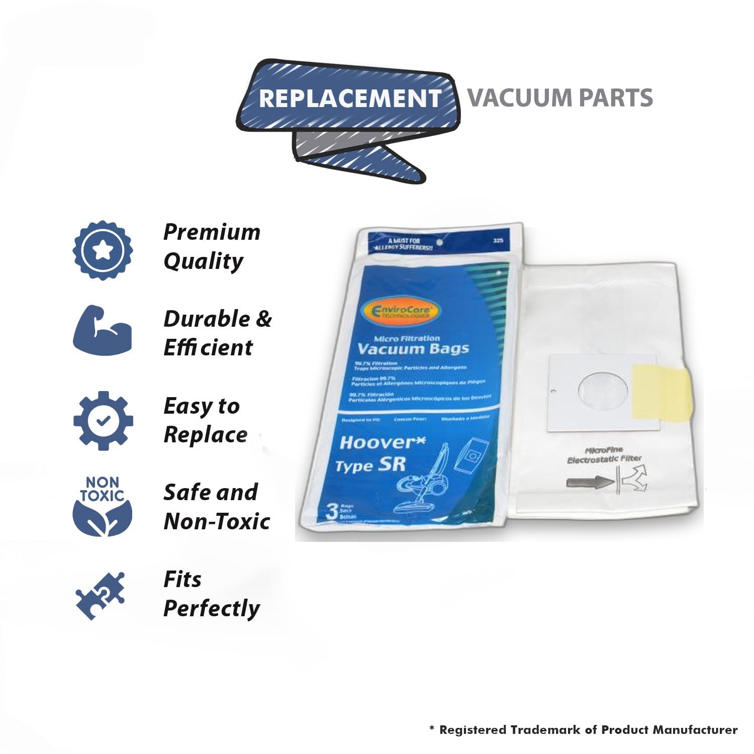 Topvacuumparts Replacement Part For Hoover Canister Vacuum Cleaner SR-Type 3PK Paper Bags # compare to part 401011SR