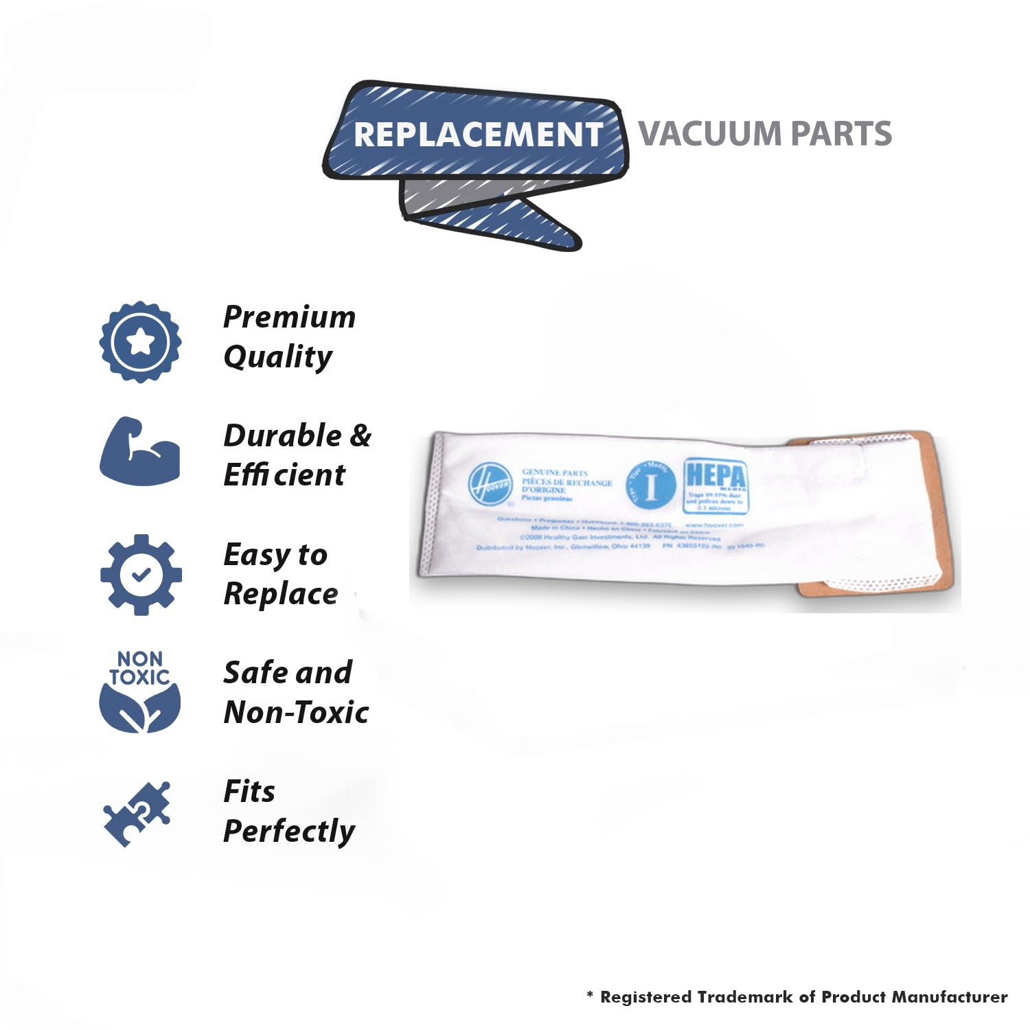 Topvacuumparts Replacement Part For Hoover Vacuum Cleaner I-Type Hepa Paper Bag 2Pk # compare to part 985059002