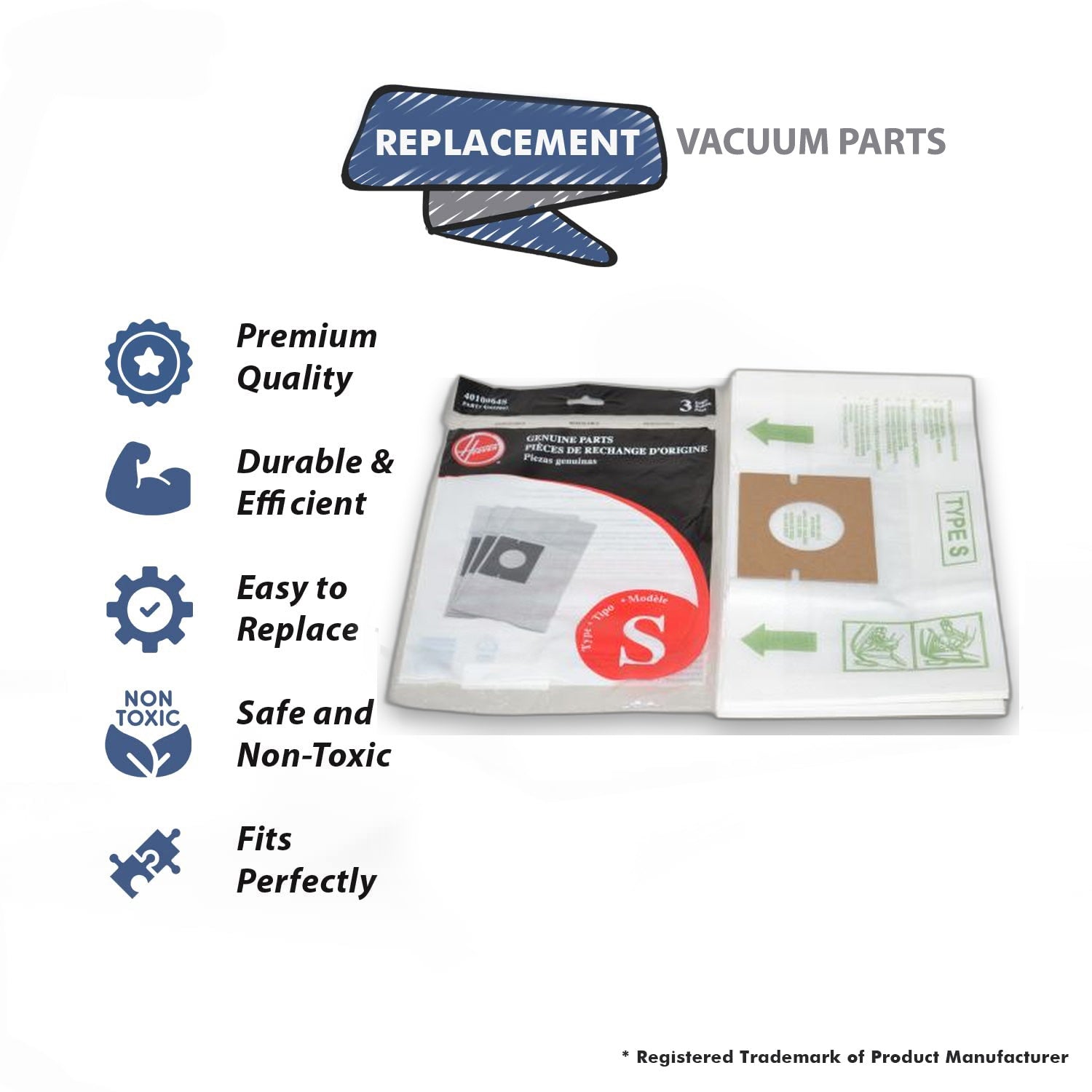 Topvacuumparts Replacement Part For Fits For Hoover Canister Style S Vacuum Bags Works with S3510,S3511,S3513,S3515,S3517,S3519,S3533, 3PK # 4010064S
