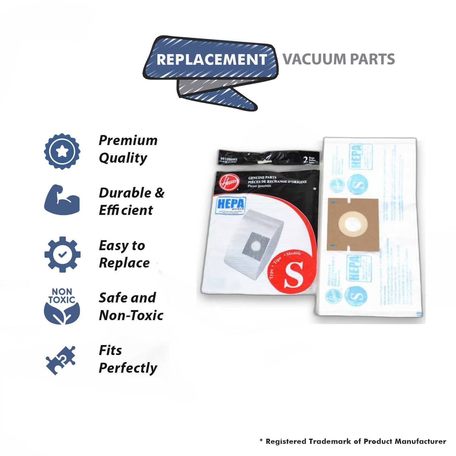 Topvacuumparts S-Type Hepa Paper Bags Replacement Part For Hoover Canister Vacuum Cleaner # compare to part 4010808S