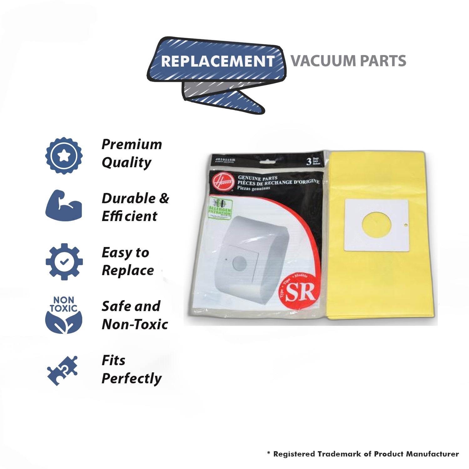 Topvacuumparts Replacement Part For Hoover Duros Canister Vacuum Cleaner SR-Type 3PK Paper Bags # compare to part 401011SR