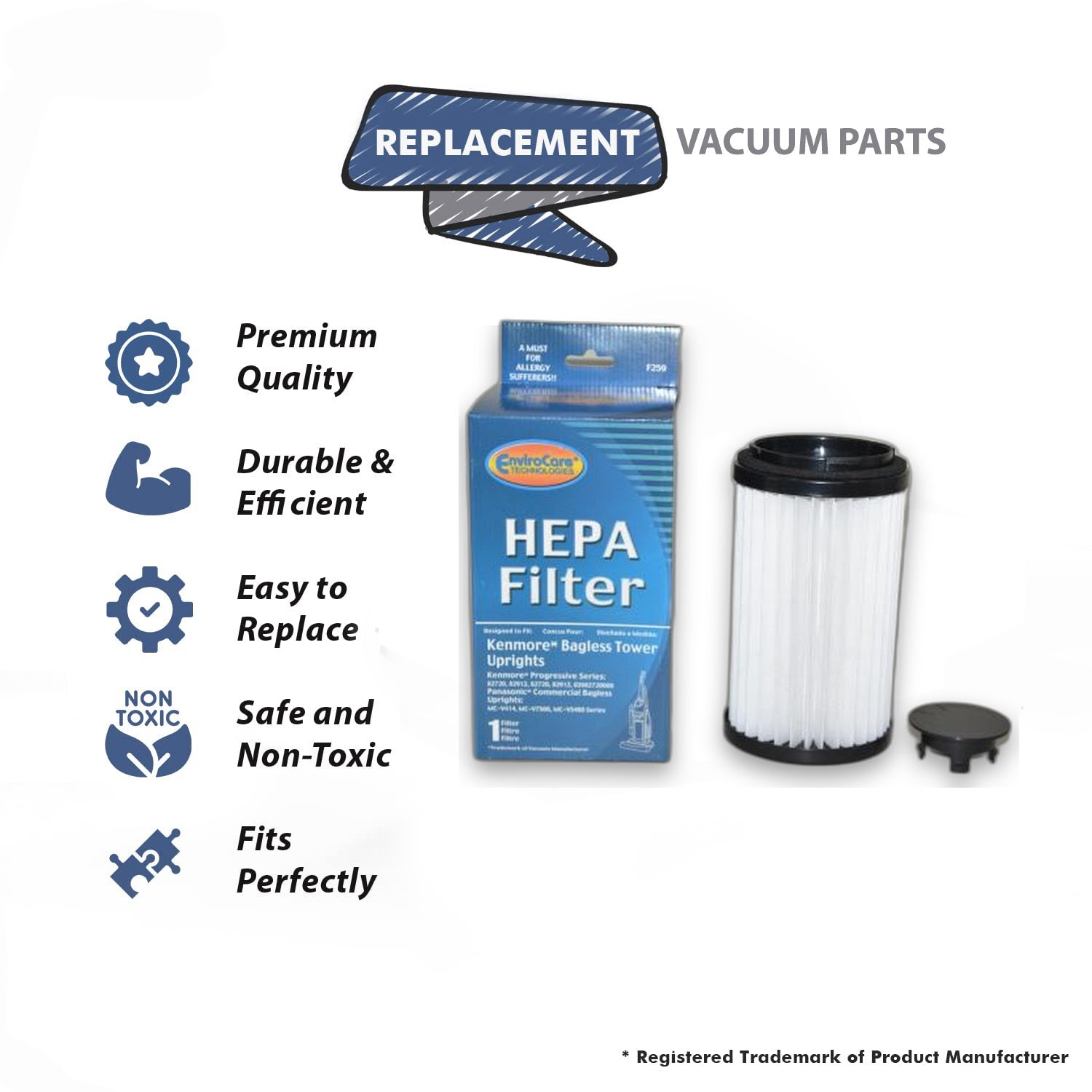Topvacuumparts 1 Sears Fits For Kenmore DCF1 DCF2 HEPA Allergy Tower Filter20 82720 82912 #F259