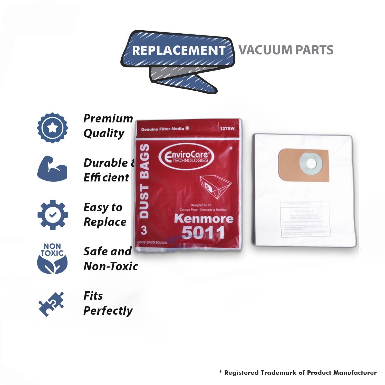 Topvacuumparts Replacement Part For Kenmore 5011 Canister Vacuum Cleaner Bags (3 Bags) # 127SW