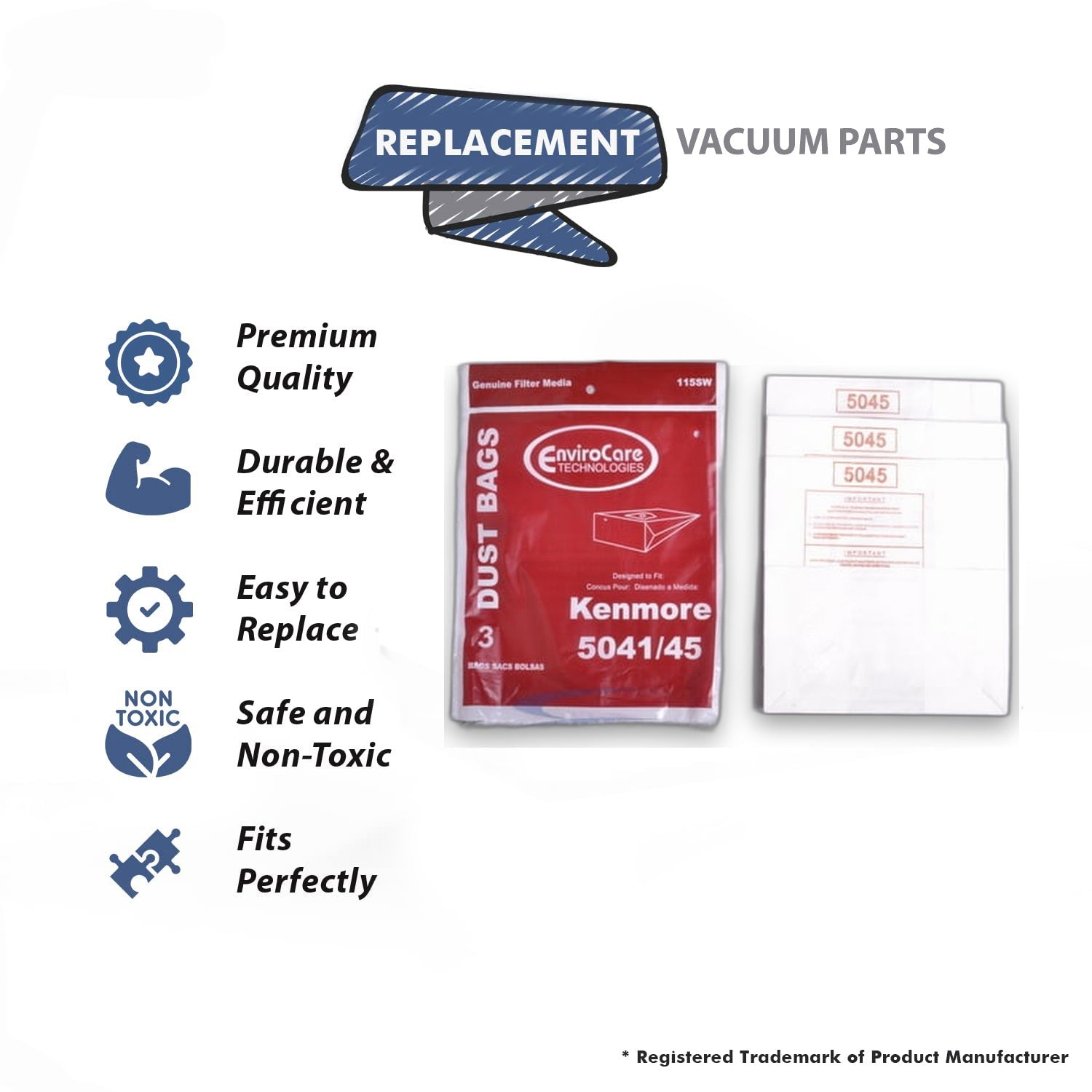Topvacuumparts Replacement Part For Kenmore 5041, Type H, DVC Canister Vacuum Cleaner Paper Bags 3PK # 115SW