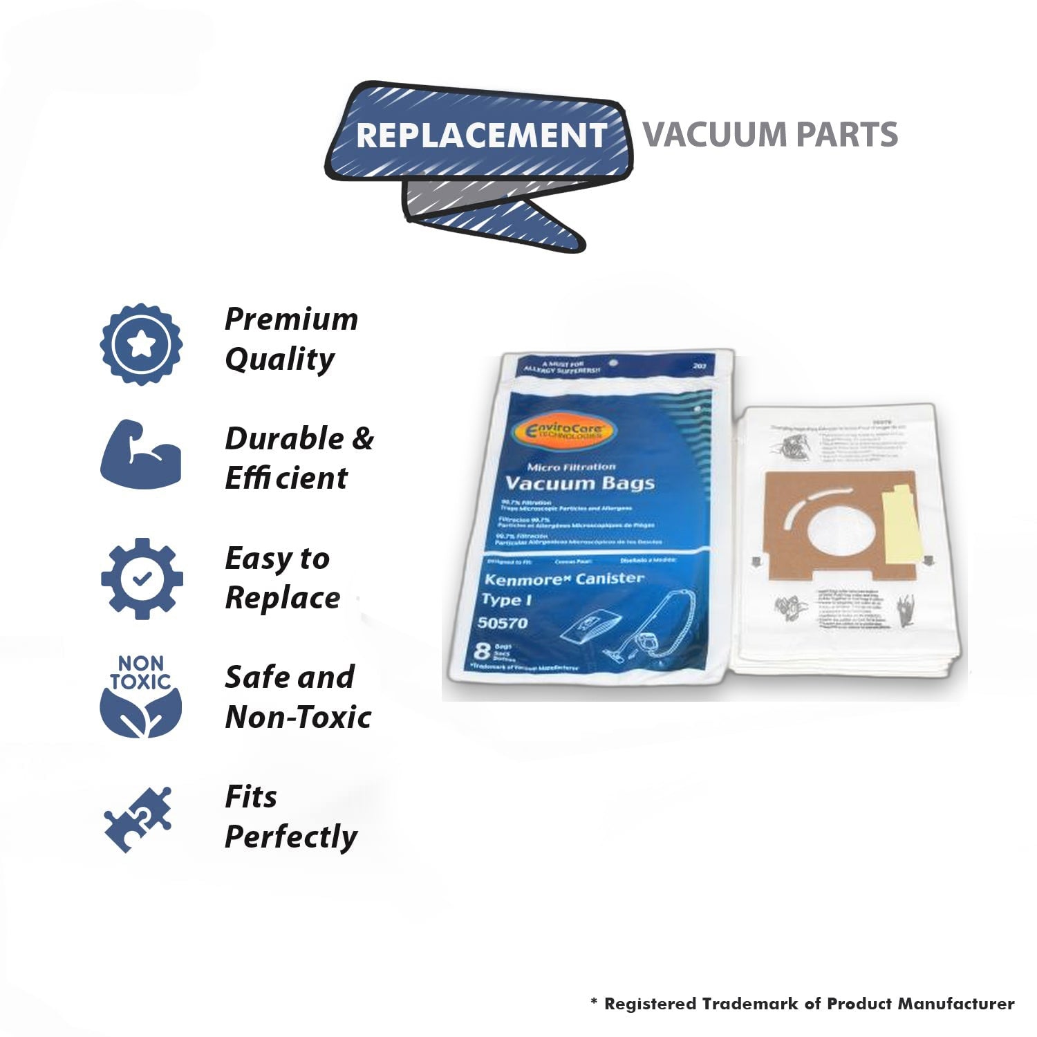 Topvacuumparts Replacement Part For Kenmore 50570 Compact Canister Bags. 8 Pack.# 202
