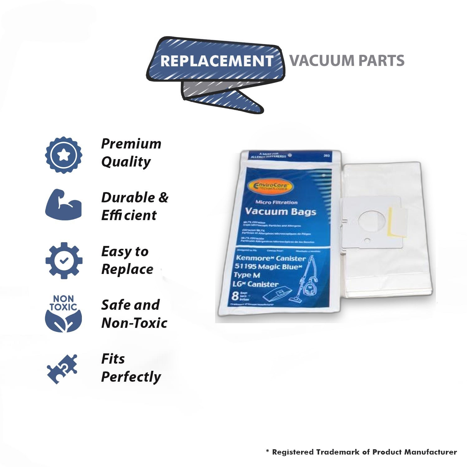 Topvacuumparts Replacement Kenmore Canister Type M 51195 Magic Blue Vacuum Bags - 8 Bags # 203