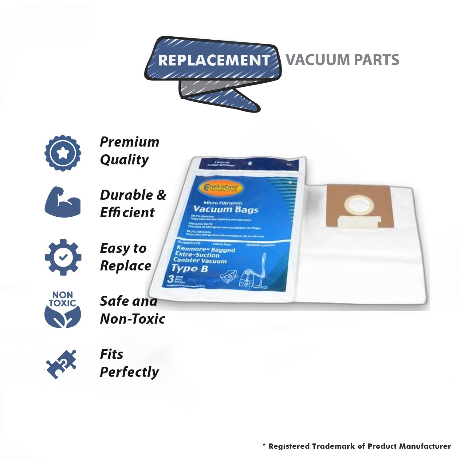 Topvacuumparts Fits For Kenmore EnviroCare Type B 85003 Allergen Canister Bags Extra Suction Models #226
