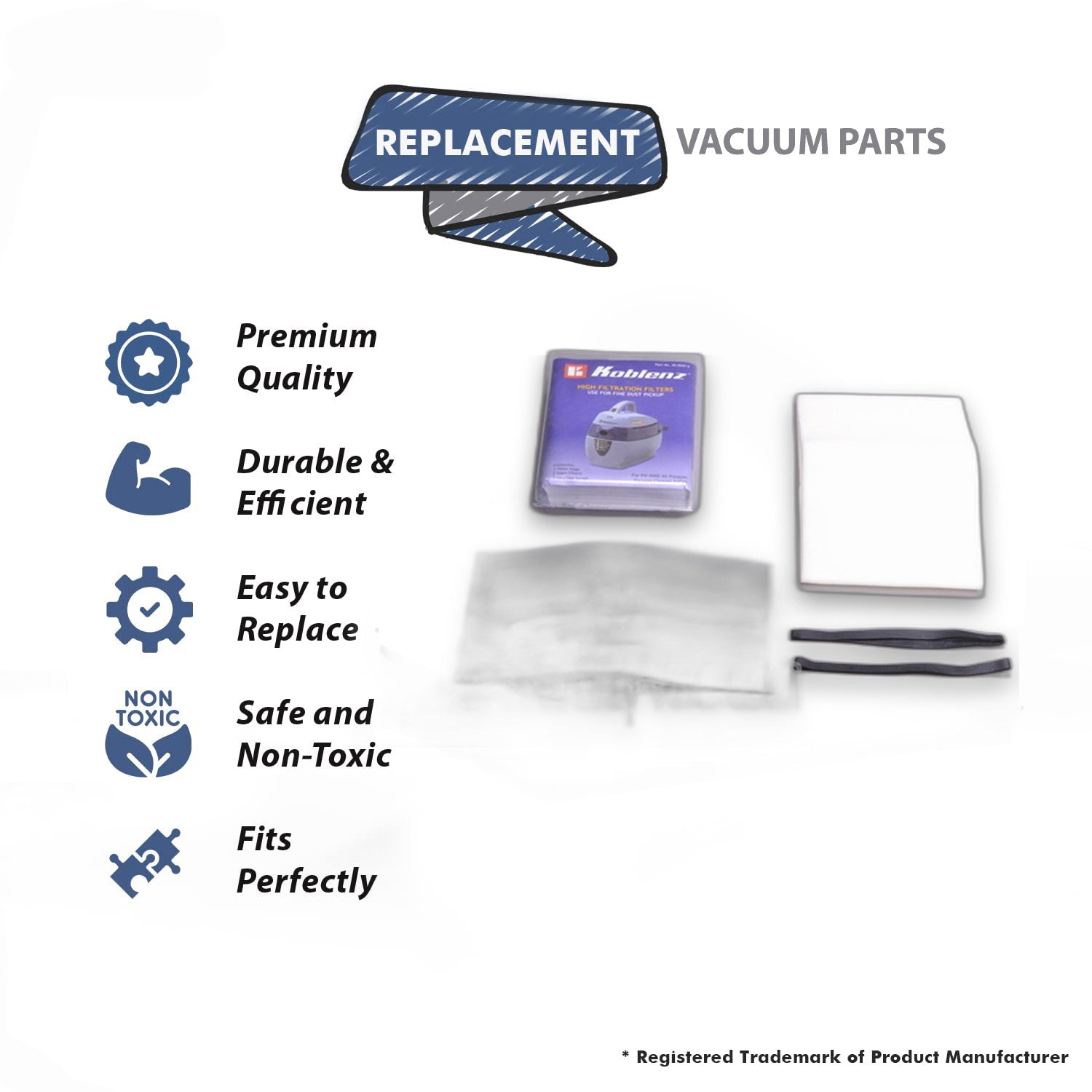 Topvacuumparts Replacement Part For Koblenz PV3000 Wet Dry Vacuum Cleaner 5Pk Filters Set Includes 3 Filter Bags and 2 Retainer Bands