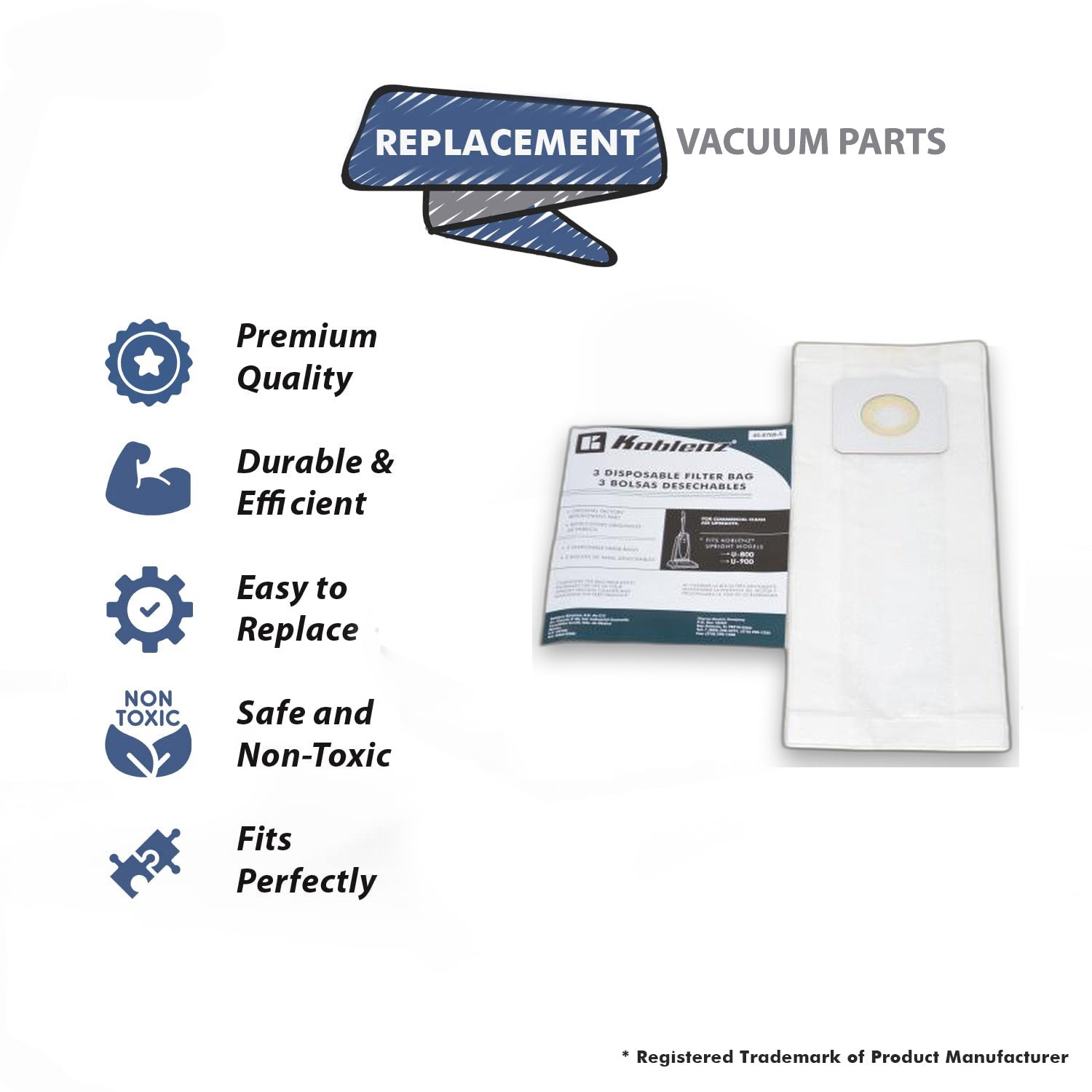 Topvacuumparts Replacement Part For Koblenz U800 Upright Series Vacuum Cleaner 3Pk Paper Bags # compare to part 45-0769-5