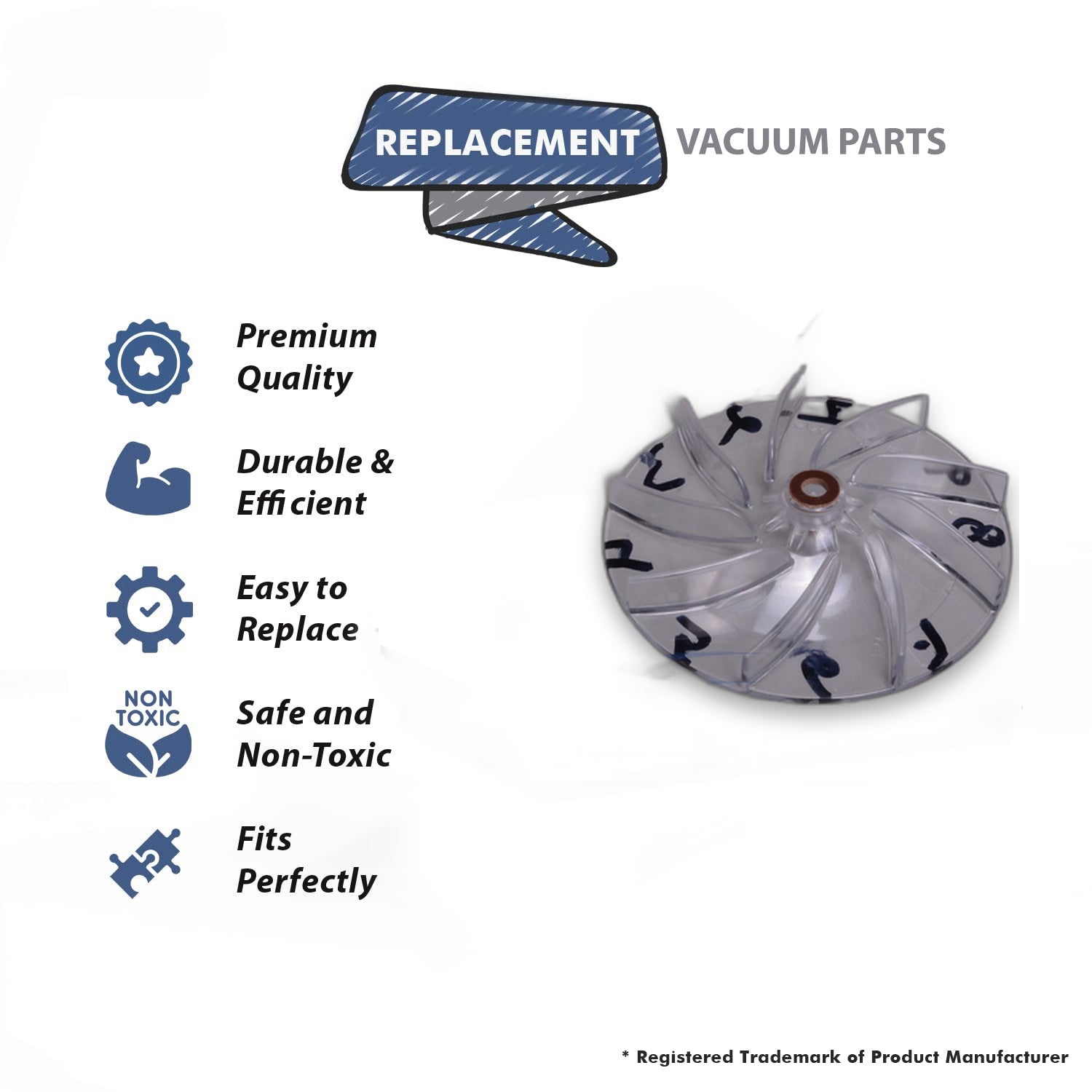 Topvacuumparts Replacement Part For Koblenz U75, U80 Upright Vacuum Cleaner Clear Lexan Plastic Fan with Washer # compare to part 45-0524-4
