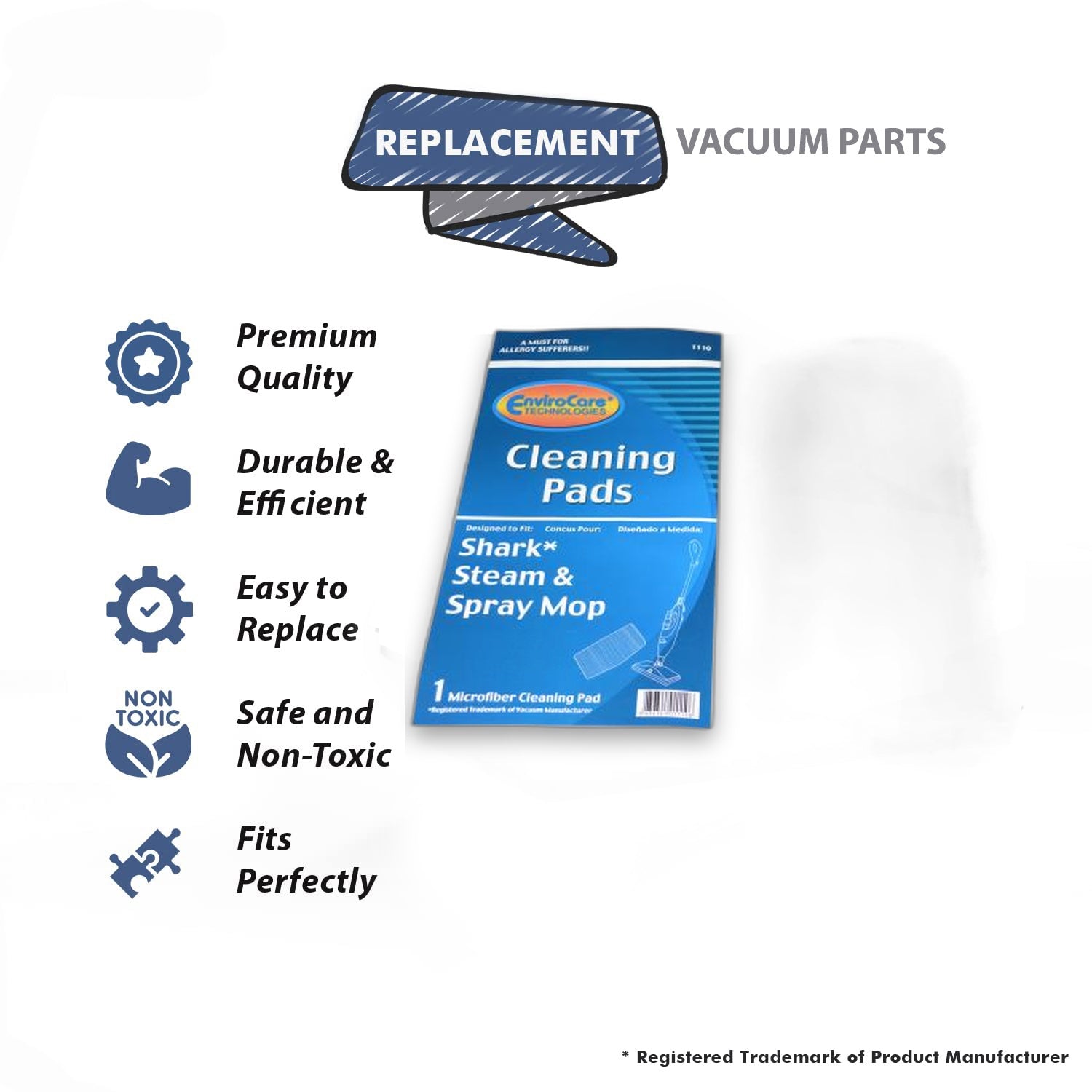 Topvacuumparts Replacement Part For Shark Steam & Spray Mop Pad For XTSK410 Vacuum Models 2PK # compare to part 1110