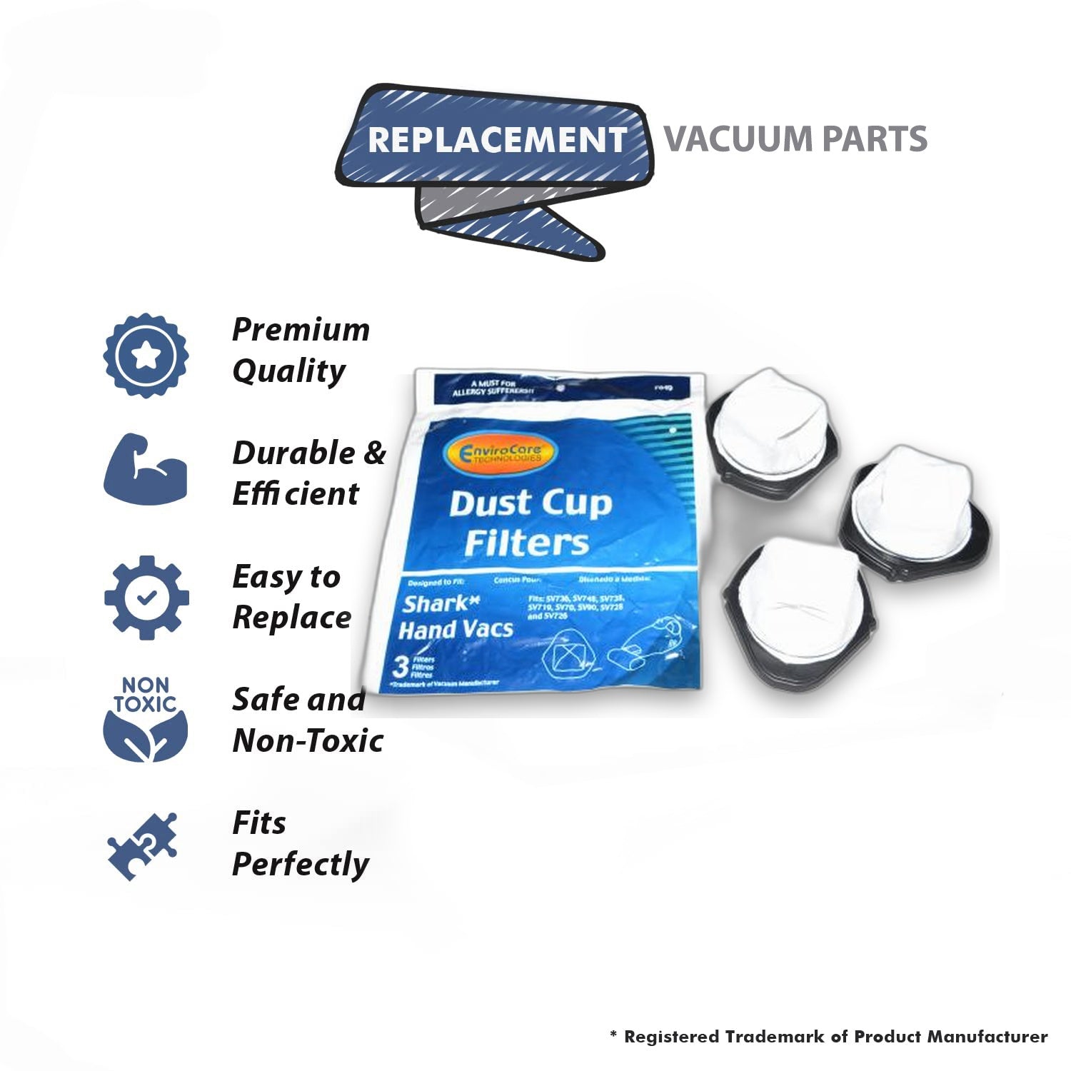 Topvacuumparts Replacement Fluar 3pcs Replace Dust Cup Filters for Shark SV70, SV736, SV75SP14, Etc Hand Vacs # compare to part XSB726N