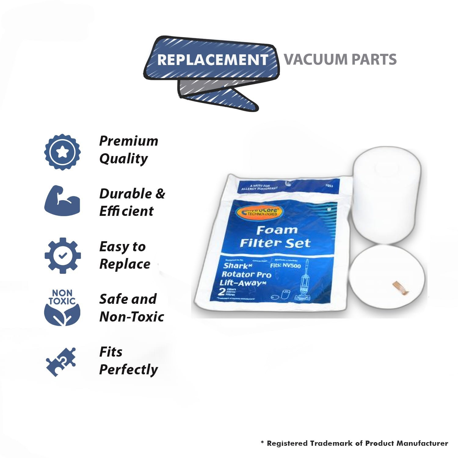 Topvacuumparts Replacement Part For Shark NV500 Bagless Upright Vacuum Cleaner 3 Pre-Motor and 3 Round Sponge Filter # Compare to Part XFF500