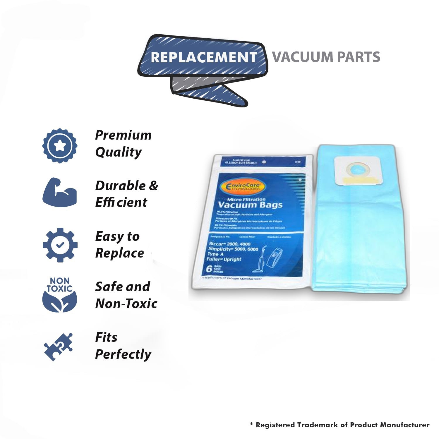 Topvacuumparts Replacement Part For FBP-6 Riccar Vacuum Type A Paper Bags Works with Upright 2000, 4000, 5000 6000 Models 6PK # compare to part FBP-6