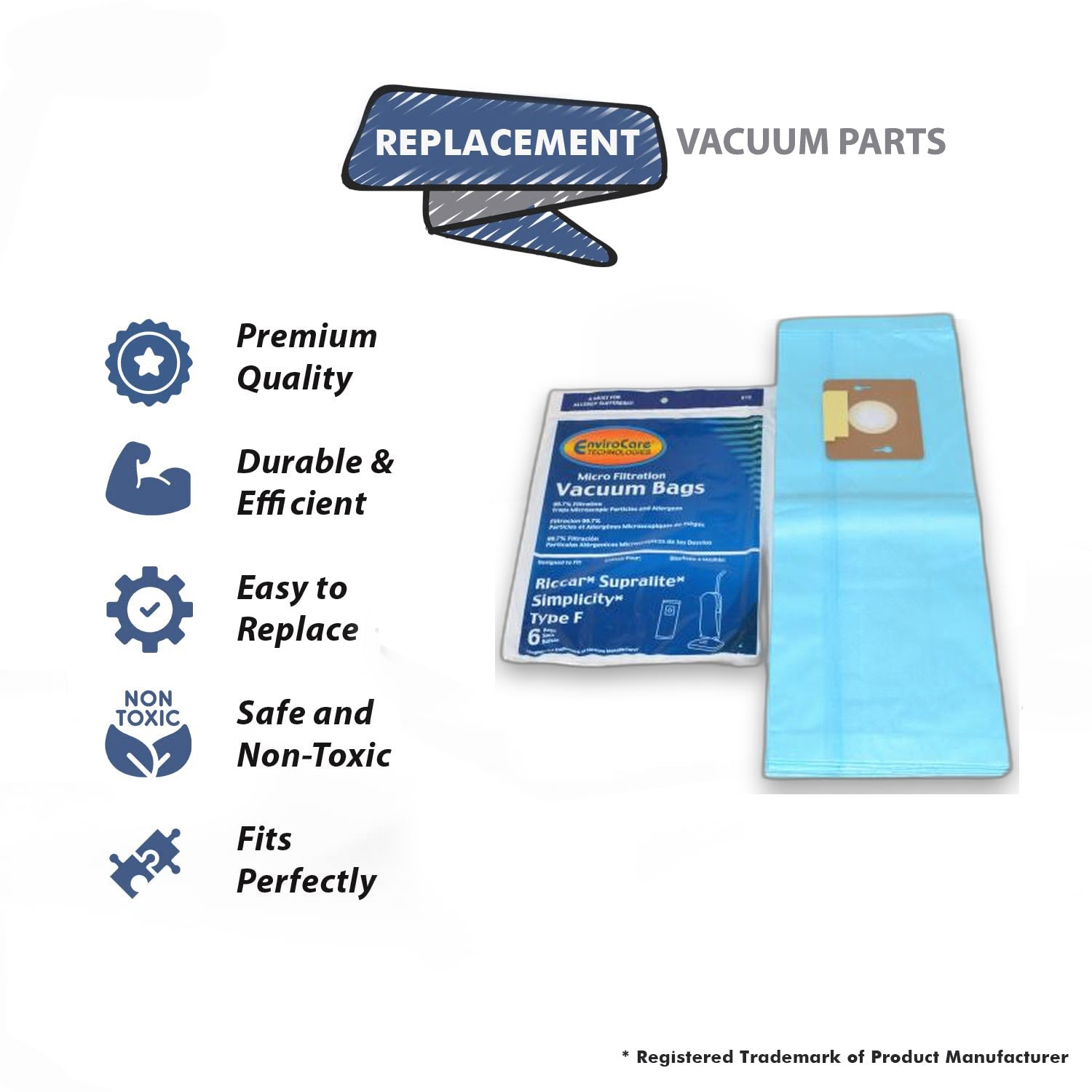 Topvacuumparts Replacement Part For Riccar F3500 Typr F Vacuum Cleaner Bags 6PK # Compare To Part RFH-6