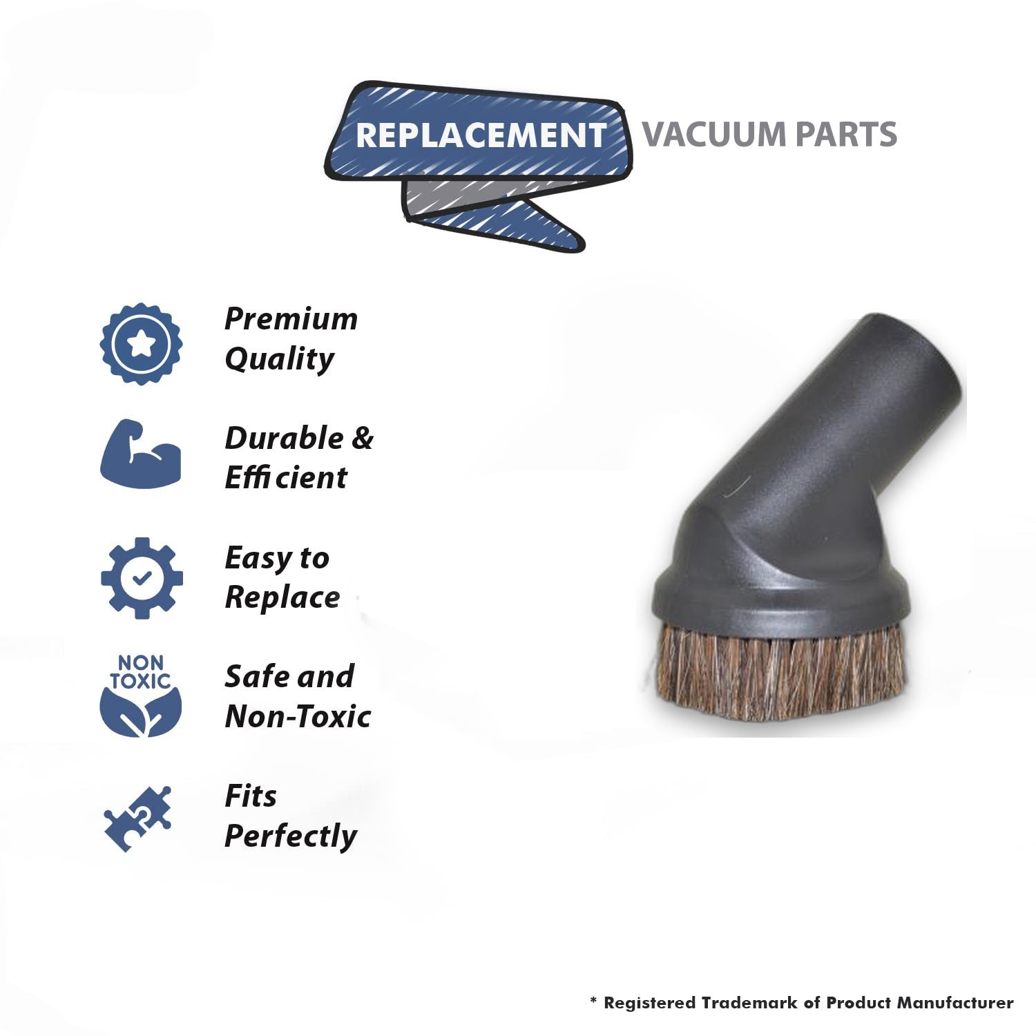 Topvacuumparts Replacement Part For Miele Vacuum Cleaner 35mm Black Horse Hair Bristle with Dust Brush # compare to part MIR 5300