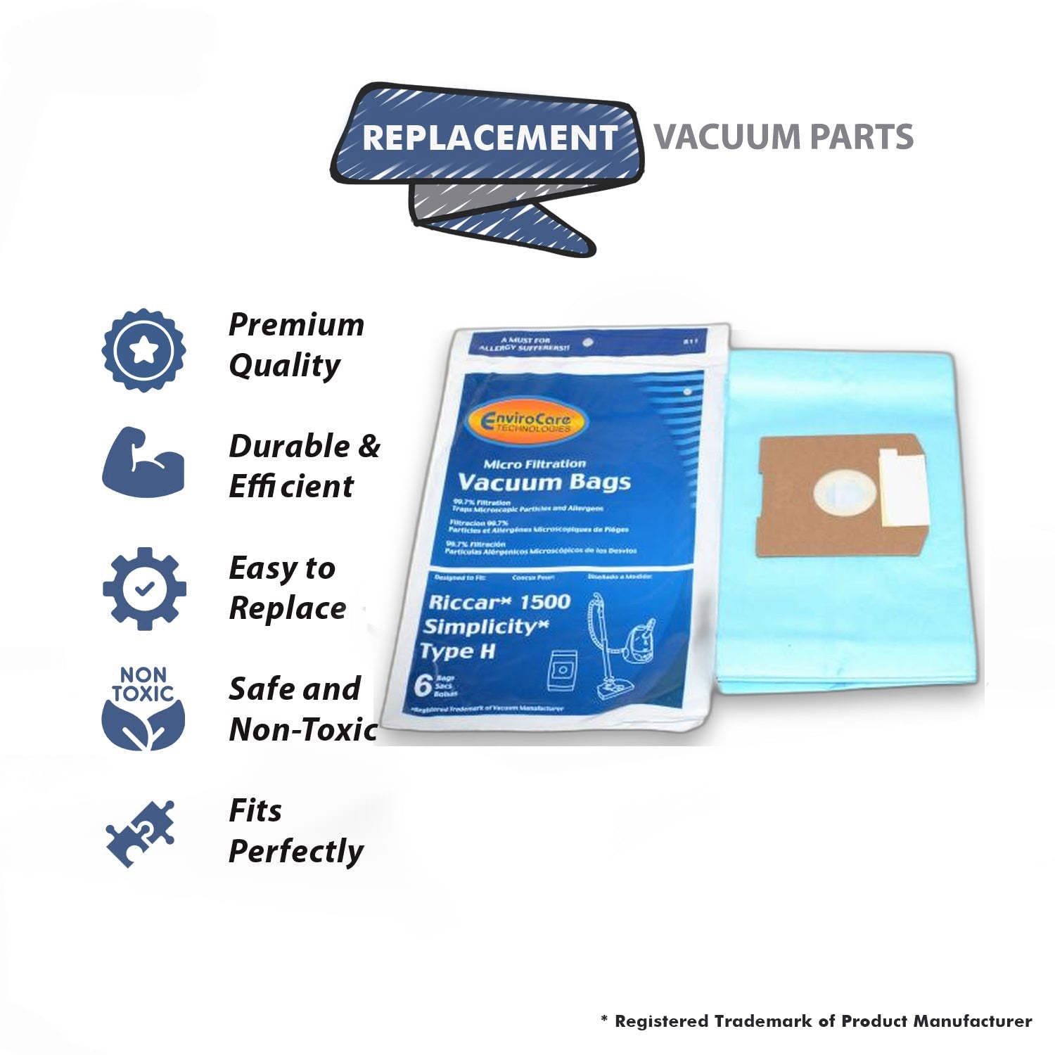 Topvacuumparts Replacement Part For Riccar Simplicity Vacuum Bags Type H Canister S13L, S14CL, S18, S24, S30, S36, S38 Models 12PK # Part RHH-6