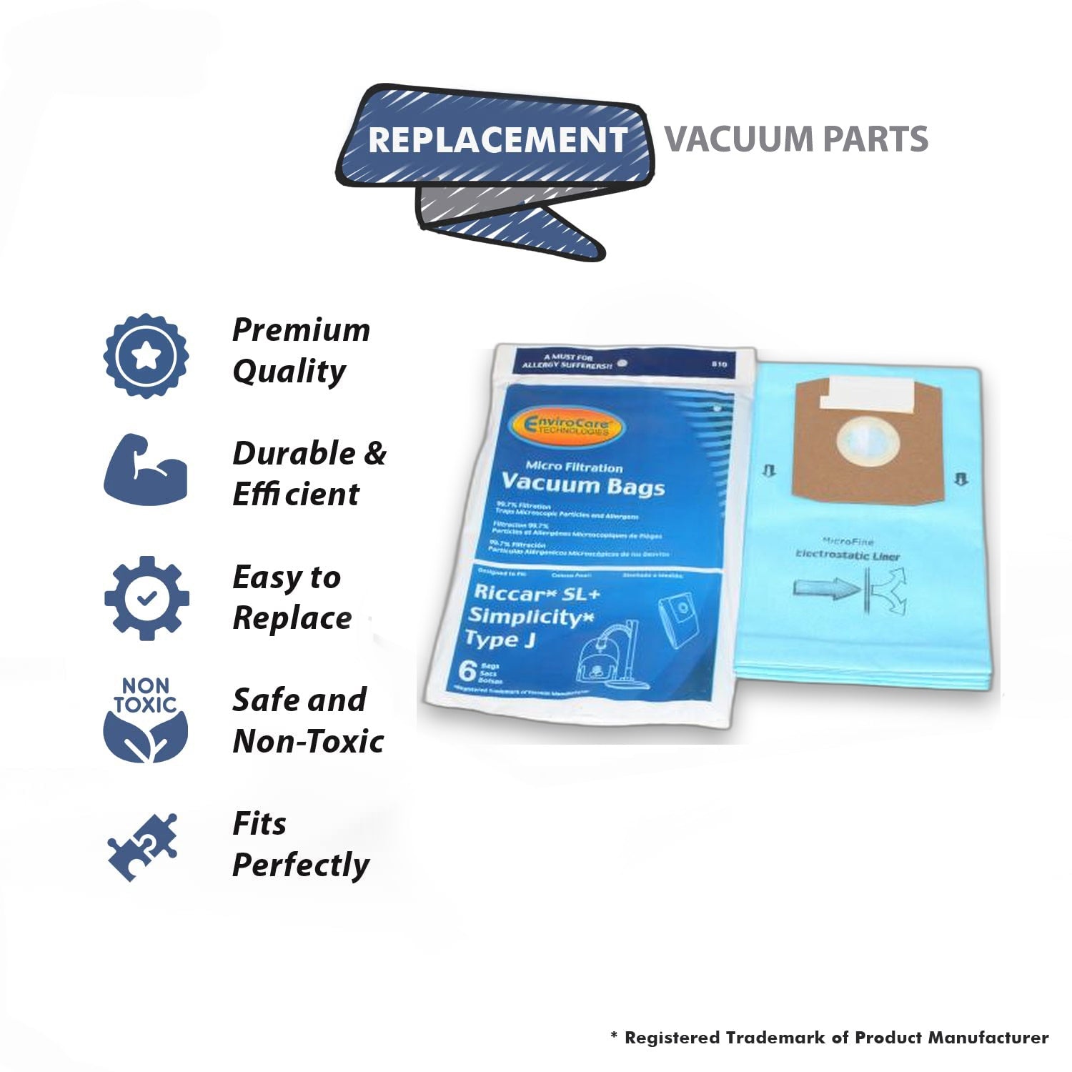 Topvacuumparts Replacement Part For Riccar Simplicity Ype J Canister Paper Bags 6 Pk # compare to part RSR-1445
