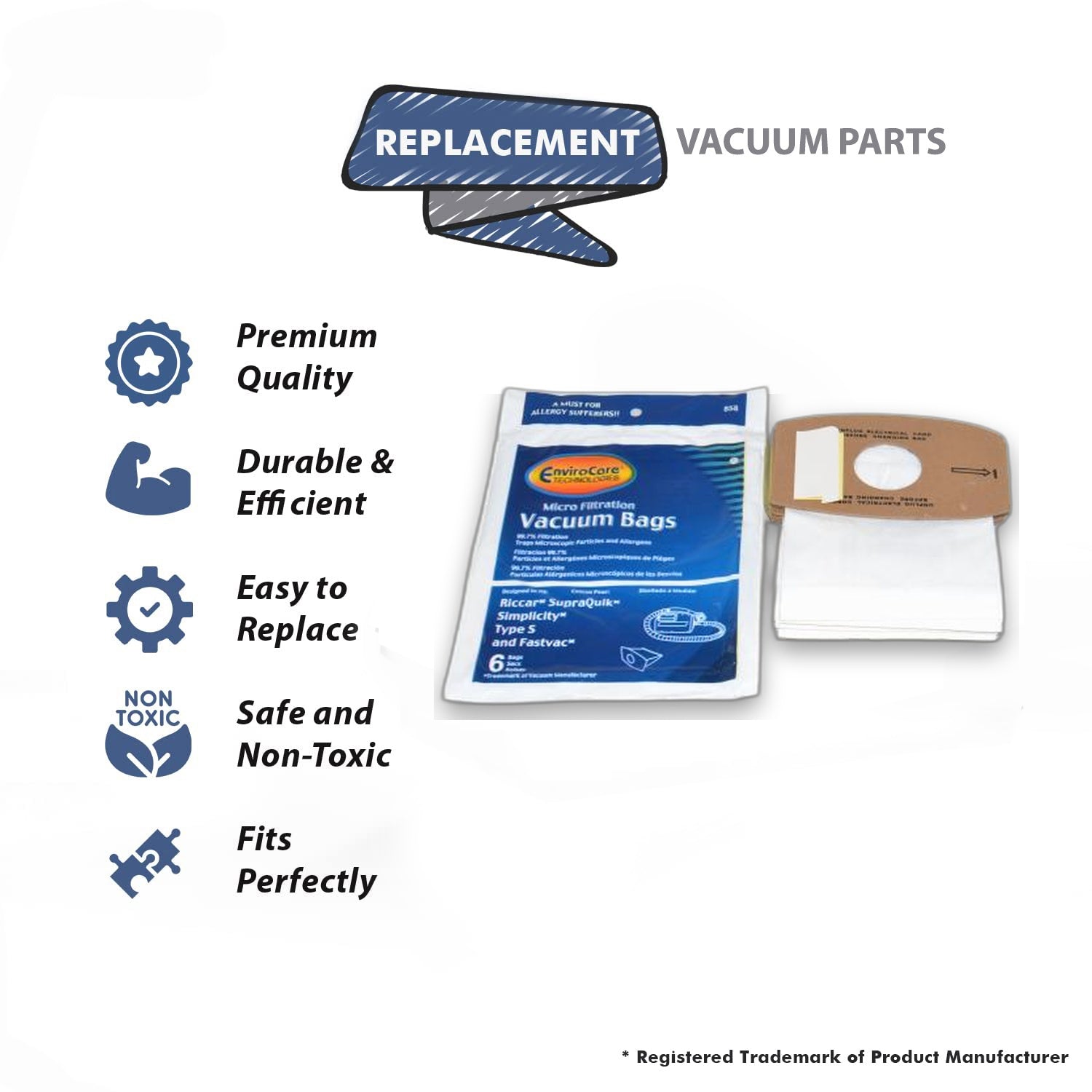 Topvacuumparts Replacement Part For Riccar Simplicity Type S Vacuum Cleaner SuperaQuik Microlined Paper Bags 6PK # compare to part RSR 14501