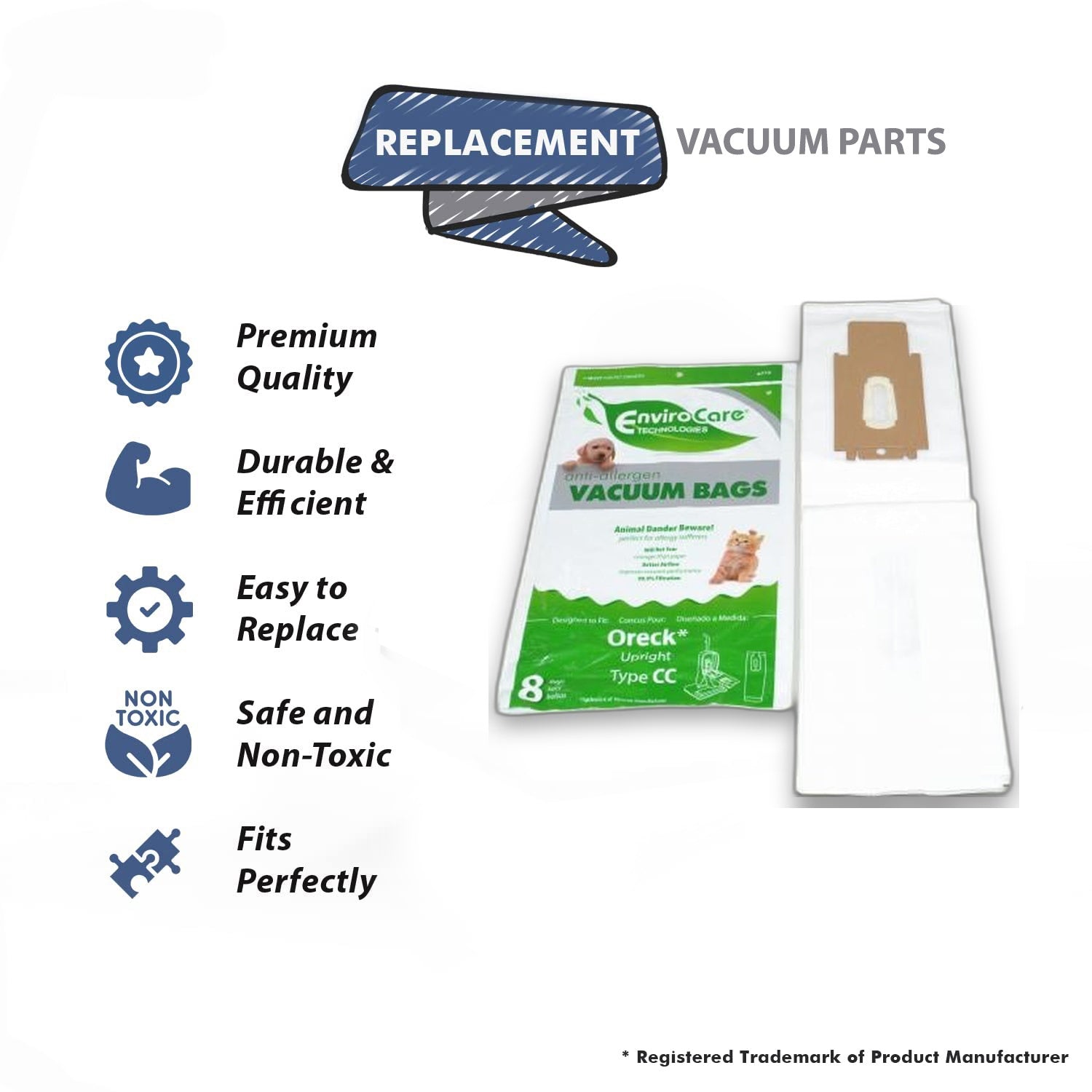 Topvacuumparts Replacement Part For Oreck Type CC Vacuum Cleaner Filtrete Paper Bags 8PK // A713