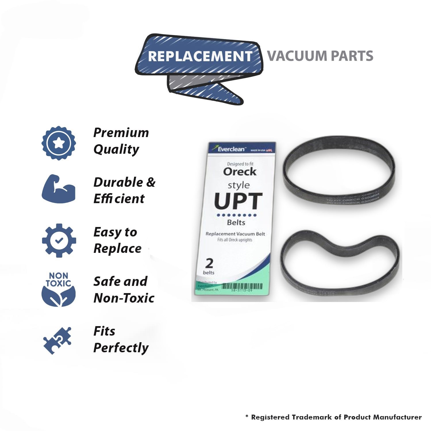 Topvacuumparts Replacement Part for Oreck Upright Vacuum Cleaner 2PK Belt # Compare to Part 58-3113-09