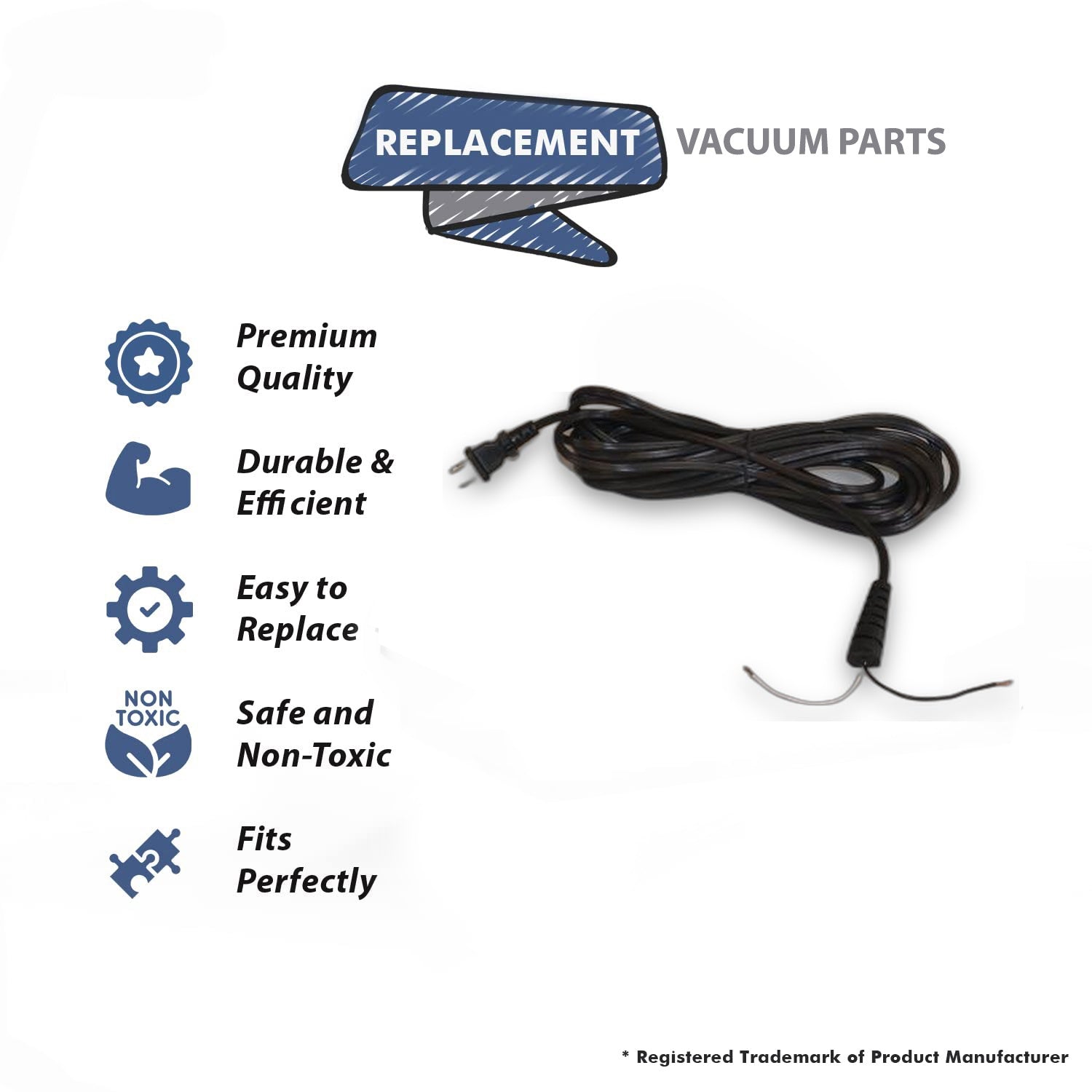 Topvacuumparts Replacement Part For Oreck Black Cord with Molded Plug XL2600 Vacuum Cleaner # compare to part 58-5812-08