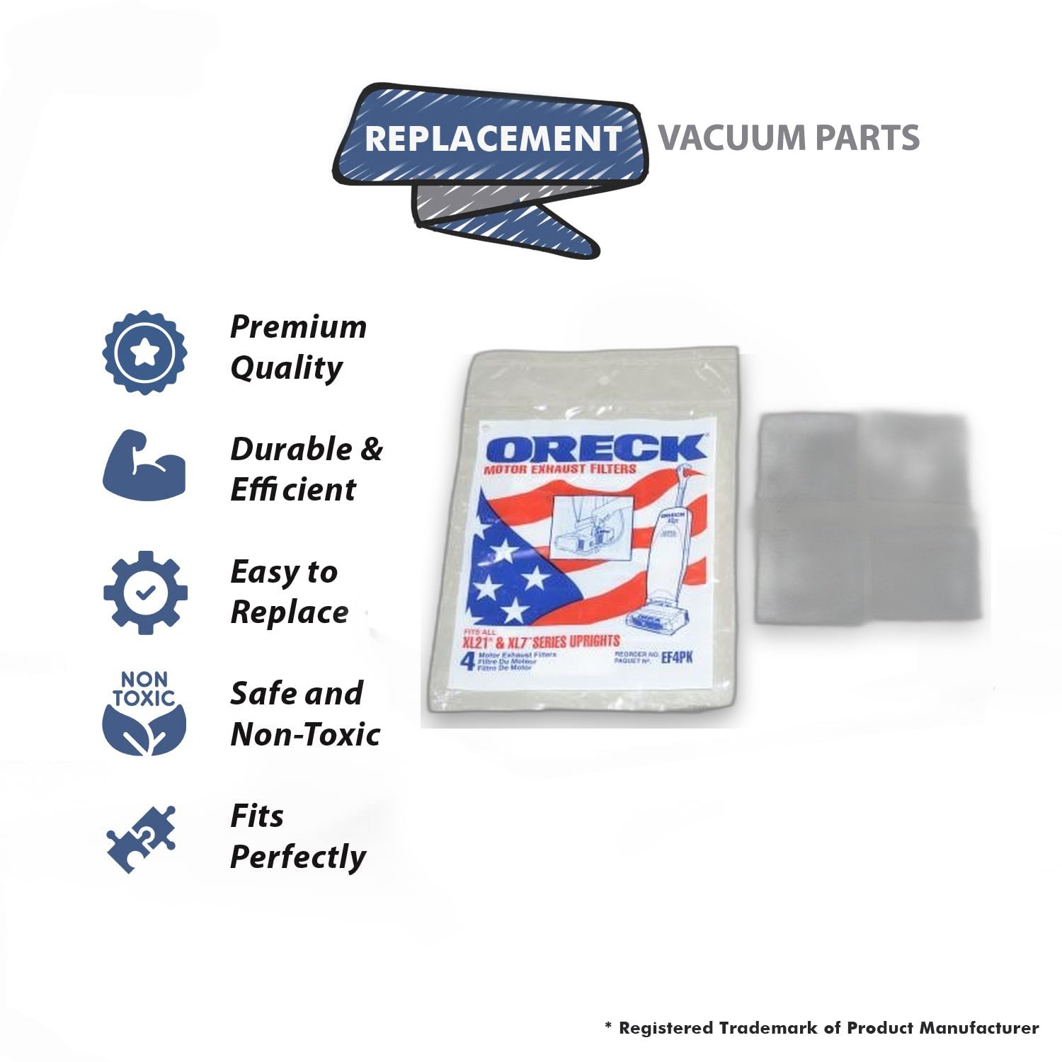 Topvacuumparts 4PK Motor Filter Replacement Part For XL21 Upright Vacuum Cleaner # compare to part EF4PK