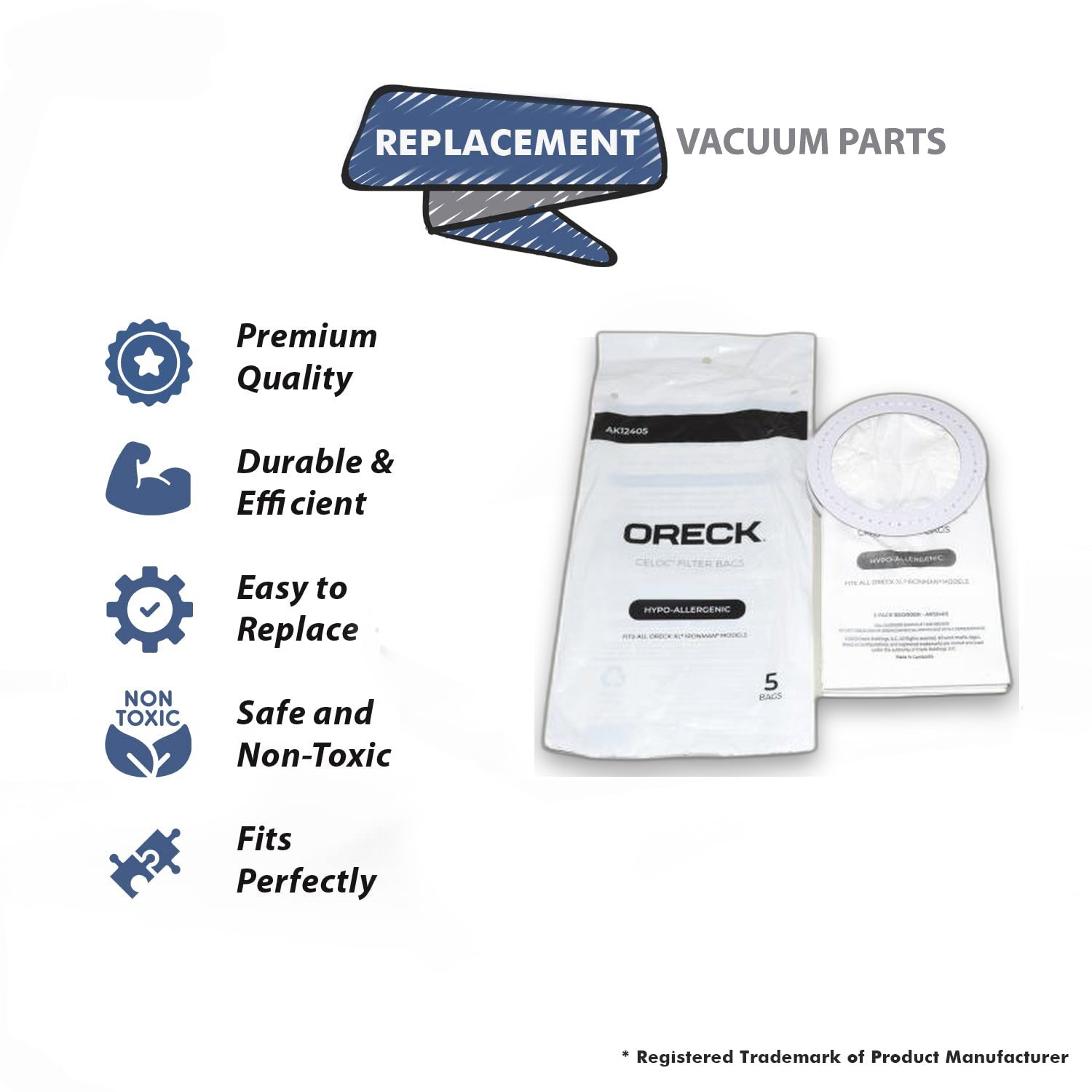 Topvacuumparts Replacement Part For Vacuum Cleaner 5 Paper BagsOreck Part # compare to part PKIM76.5
