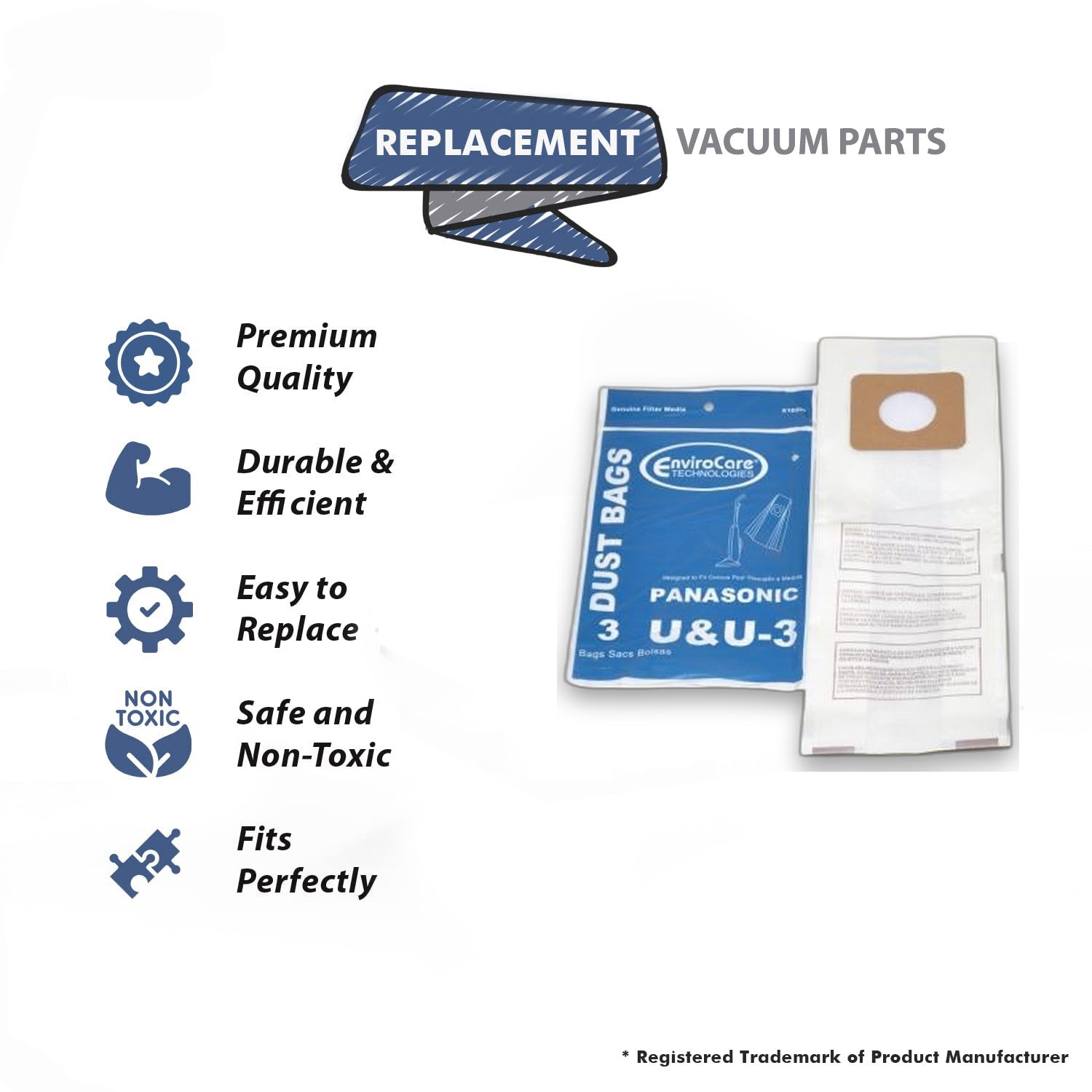 Topvacuumparts Replacement Part For Panasonic Type U Upright Vacuum Cleaner 3 Paper Bags # 816SW