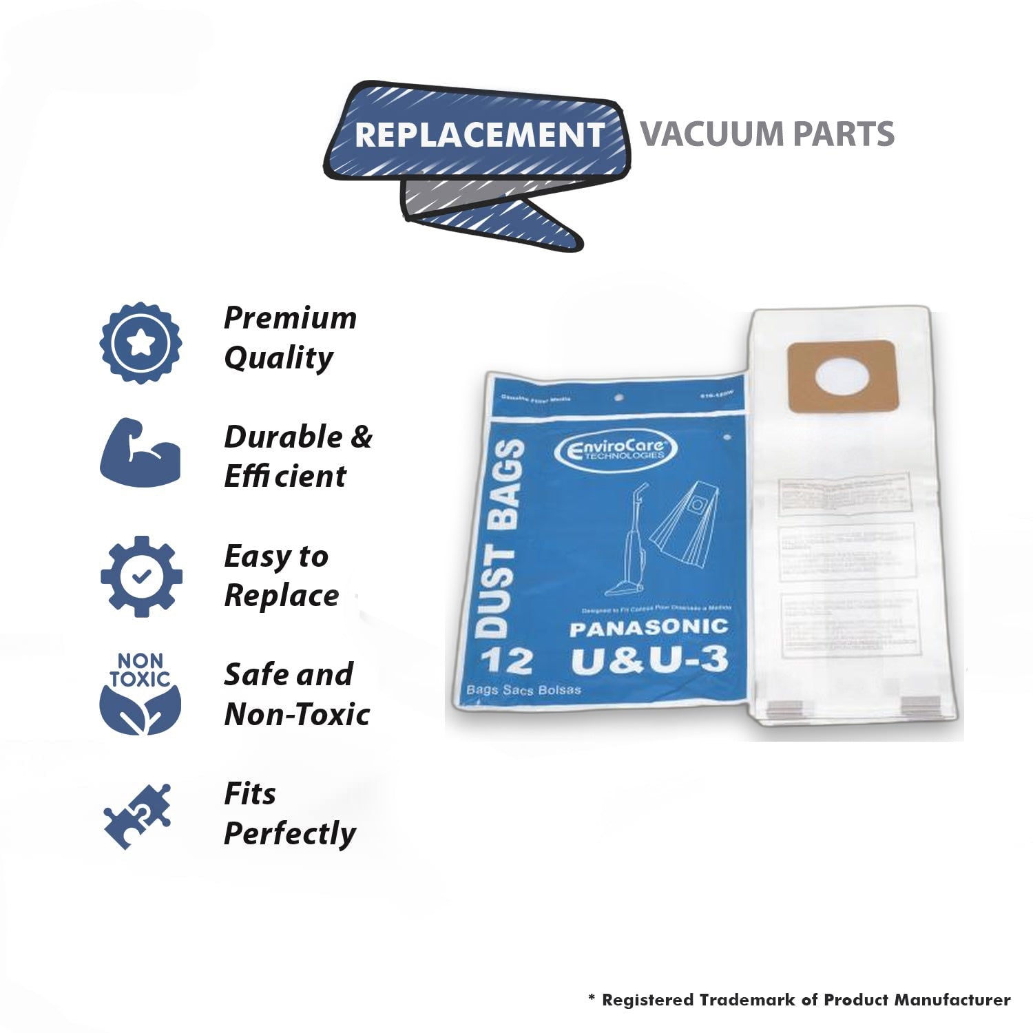 Topvacuumparts 12PK Paper Bags Replacement Part For Panasonic Upright Vacuum Cleaner # compare to part MC-115PT