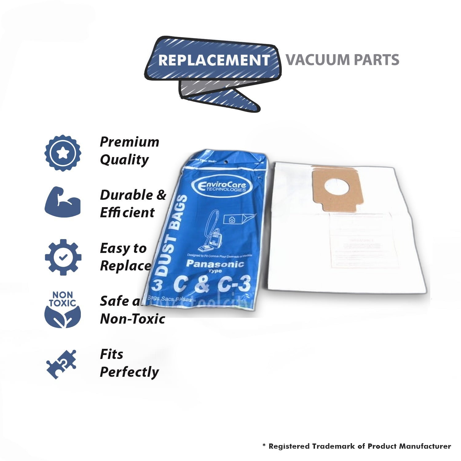 Topvacuumparts Replacement Part For Panasonic Vacuum Cleaner Bags Type C, C-3 Works with Canisters Models 3PK # compare to part MC125P