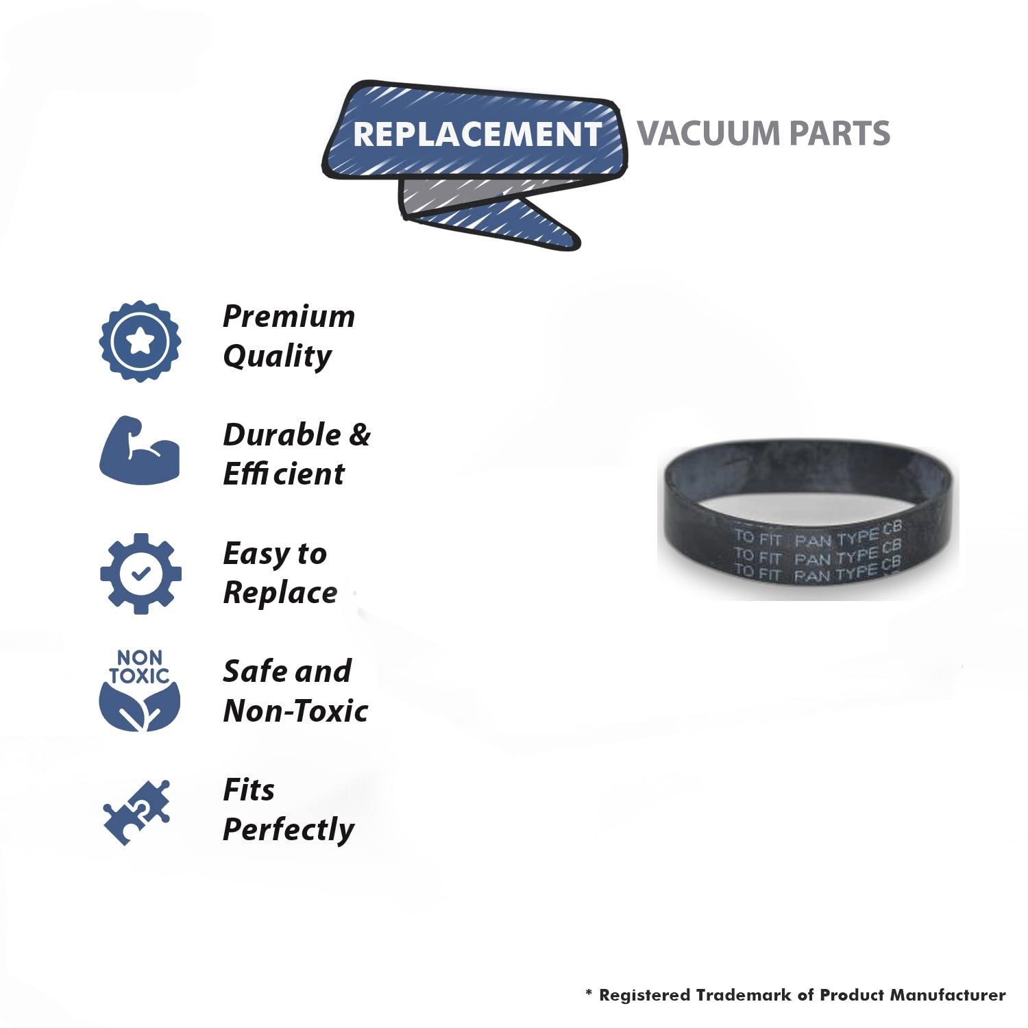 Topvacuumparts Replacement Part For Panasonic MC883 Vacuum Cleaner Type C Power Nozzle Flat Belt (2 Belts) # Compare to part MC-220B