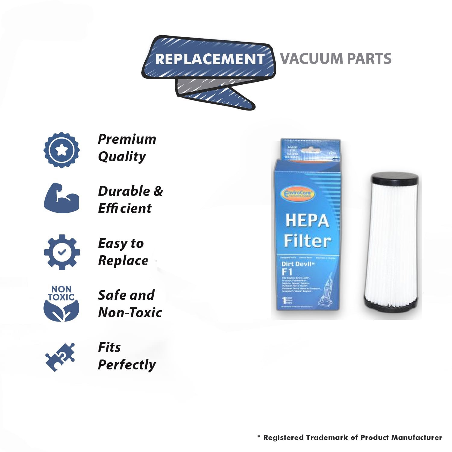 Topvacuumparts Vacuum Hepa Filter Fits For Dirt Devil Style F1, 091950, 088500, 088600, 088650, 088750, 088100, 088105, 088110, 088115 # 2JC03600000