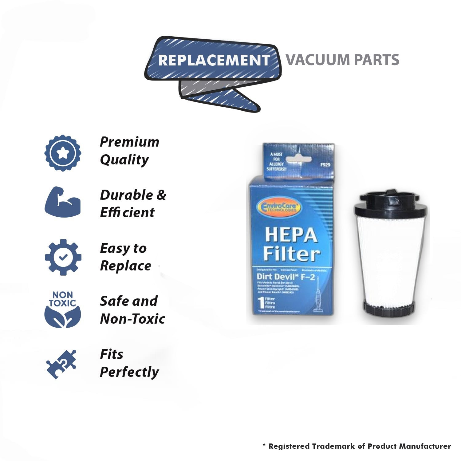 Topvacuumparts F2 HEPA Filter replaces 3-SFA115-00X. Fits Dirt Devil M084100, Power Reach & Dynamite Bagless vacuums. High-quality generic part.# 929