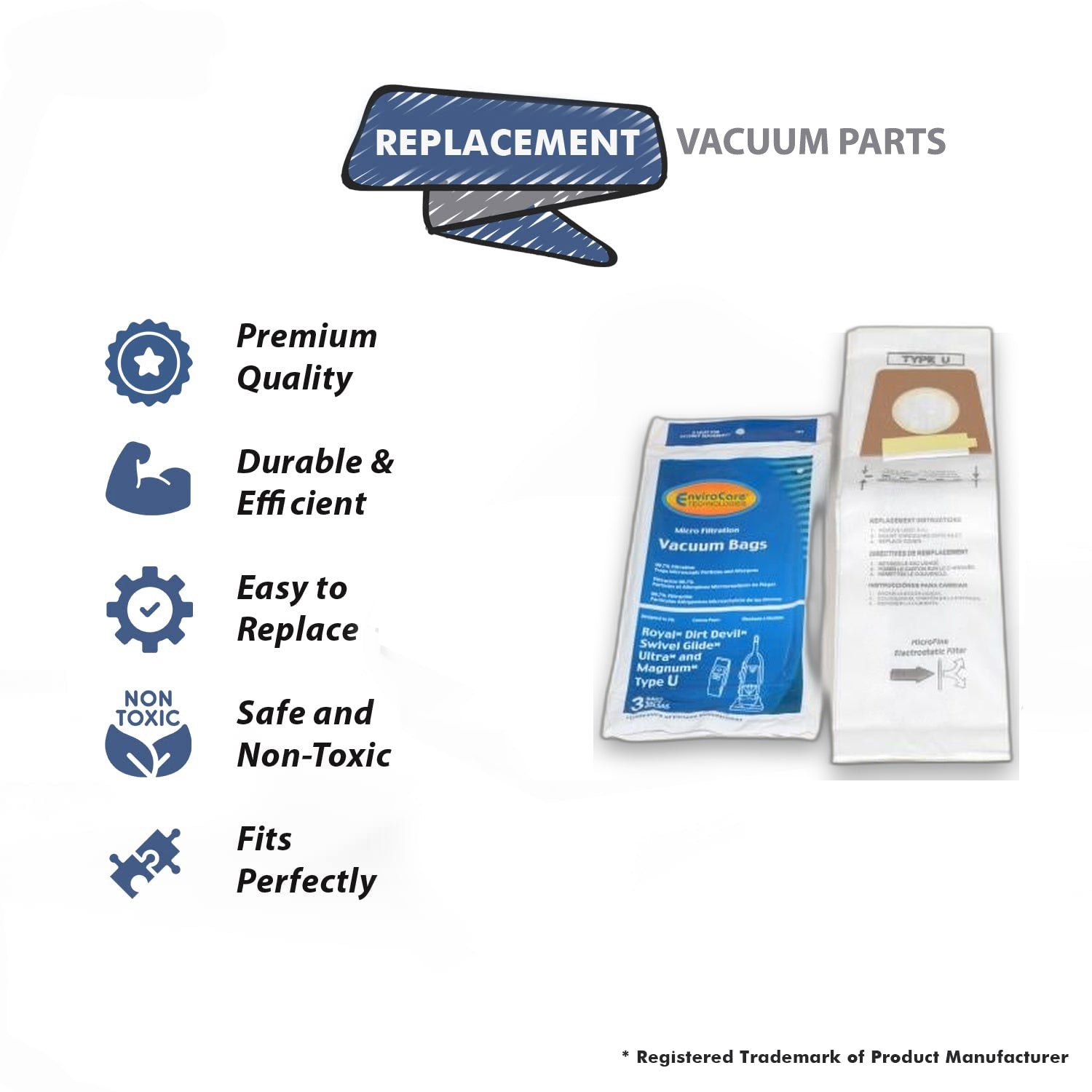 Topvacuumparts Replacement Part For Dirt Devil Vacuum Paper Bags 3pk for Fit Type U, 089200# compare to part 3920047001