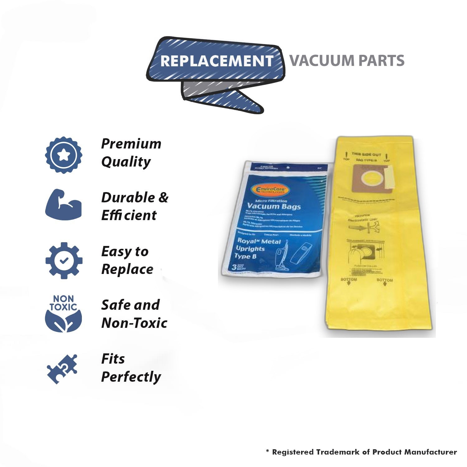 Topvacuumparts 6 Replacement Part for Royal Upright Type B Vacuum Cleaner Allergy Bags (2PK 6Bags) # compare to part 3067247001