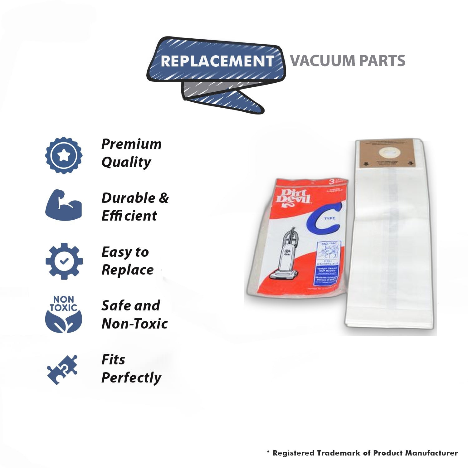 Topvacuumparts Replacement Part For Dirt Devil Royal Type C Vacuum Bags Fits Upright Deluxe, 7200, 8200 Models 9PK # compare to part 3700147001
