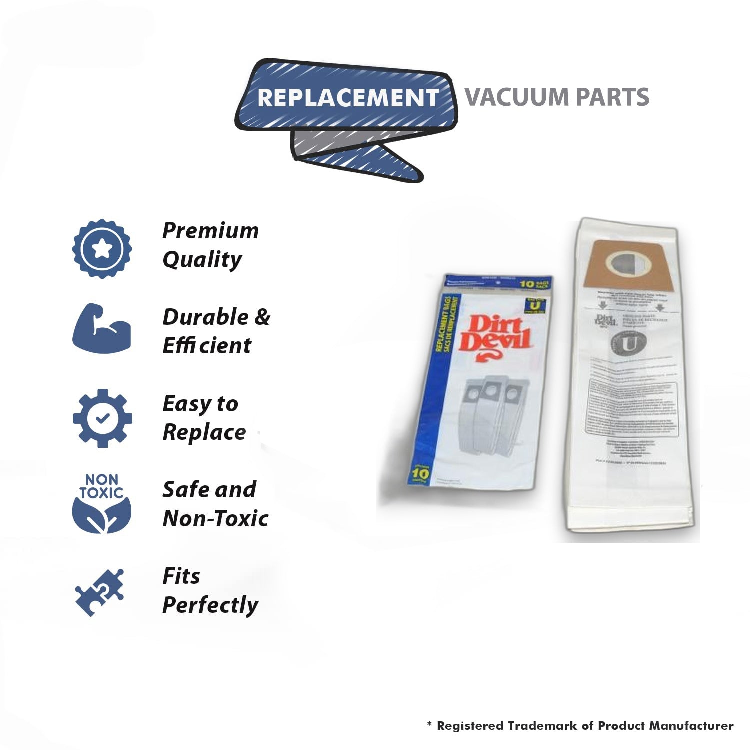 Topvacuumparts Replacement Part For Dirt Devil, RO-920048 Vacuum Cleaner Paper Bags 10pk # compare to part 3920048001