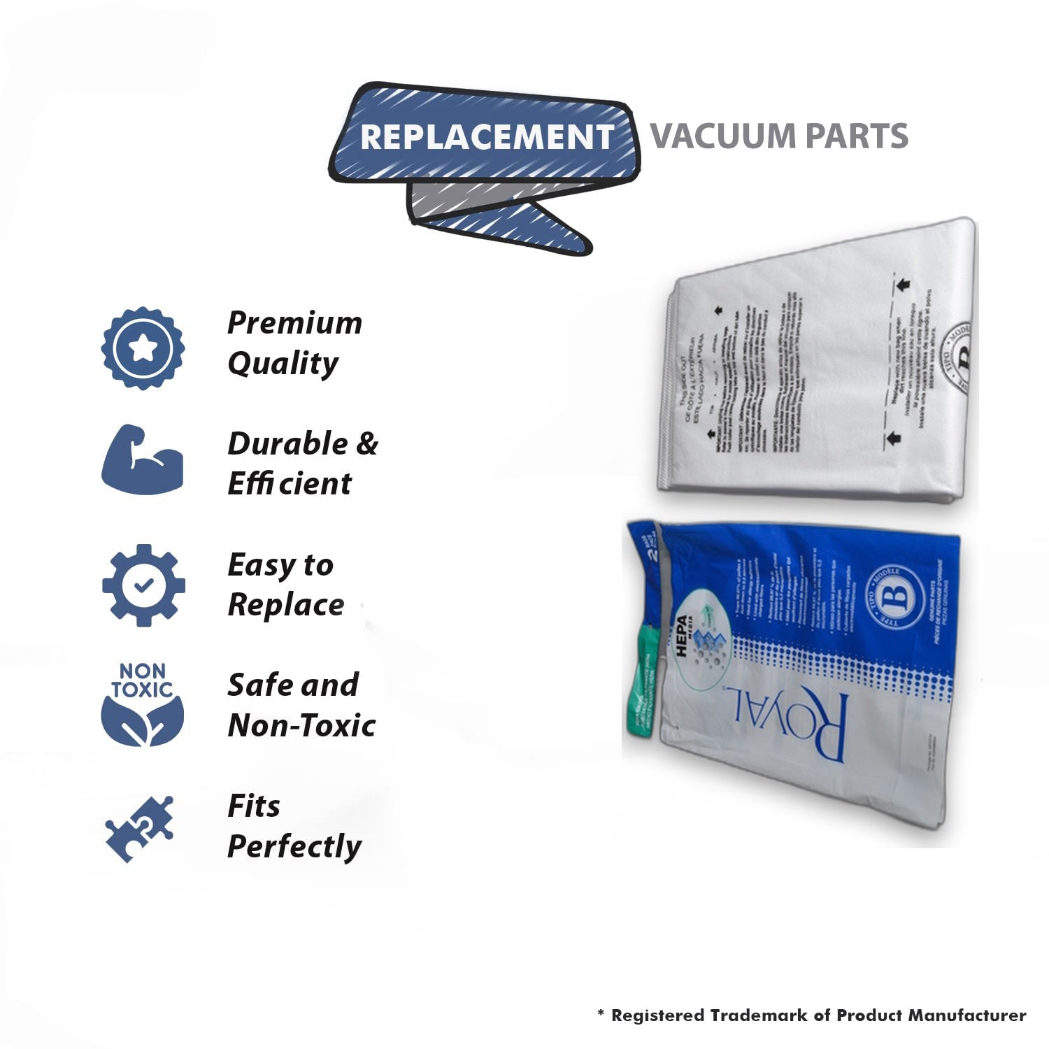 Topvacuumparts Fits For Royal AR10110 Type B Upright Hepa Vacuum Paper Bags 2PK