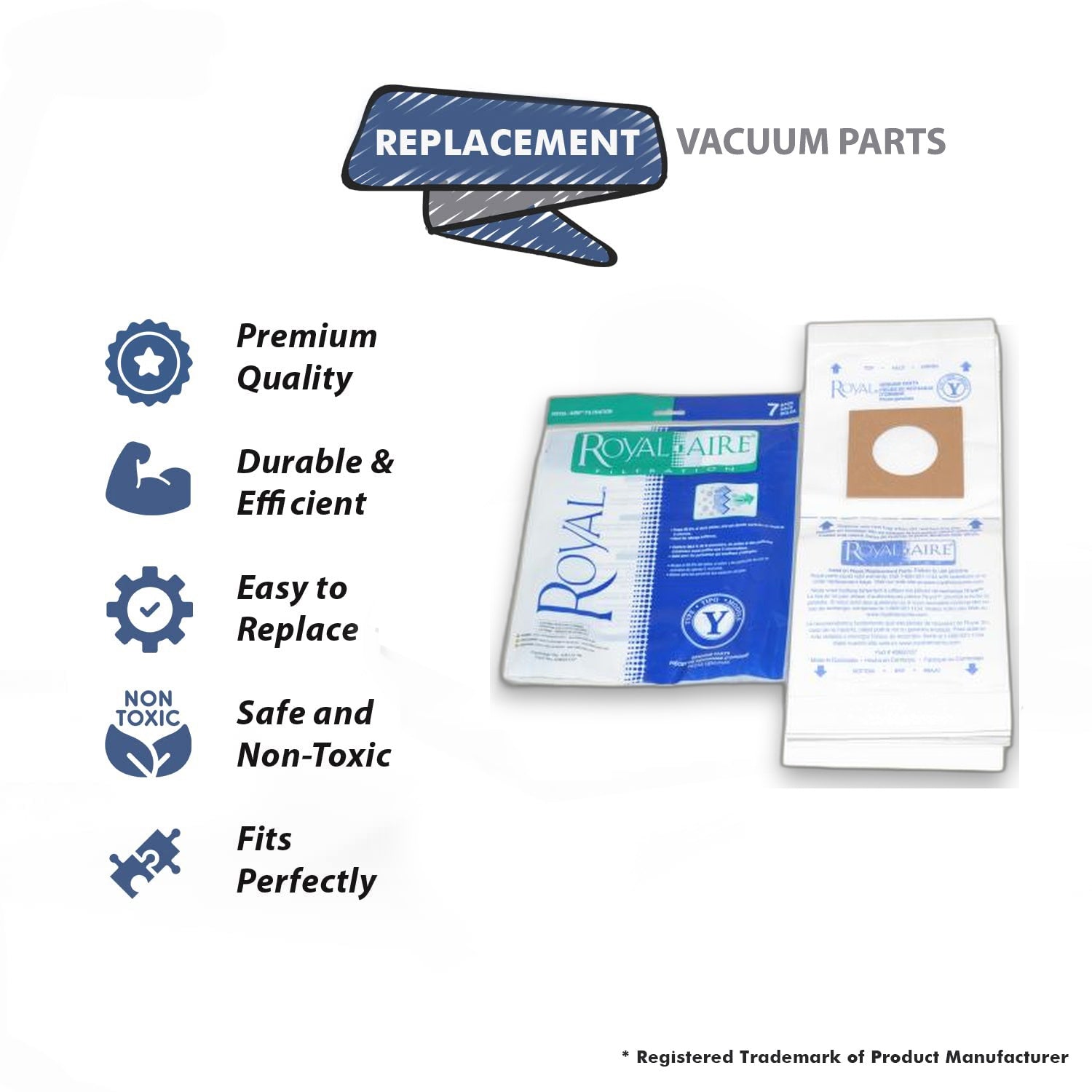Topvacuumparts Replacement Part For Royal Y Vacuum Bags aire y bag Fits CR50005 (7 Bags) # compare to part AR10140